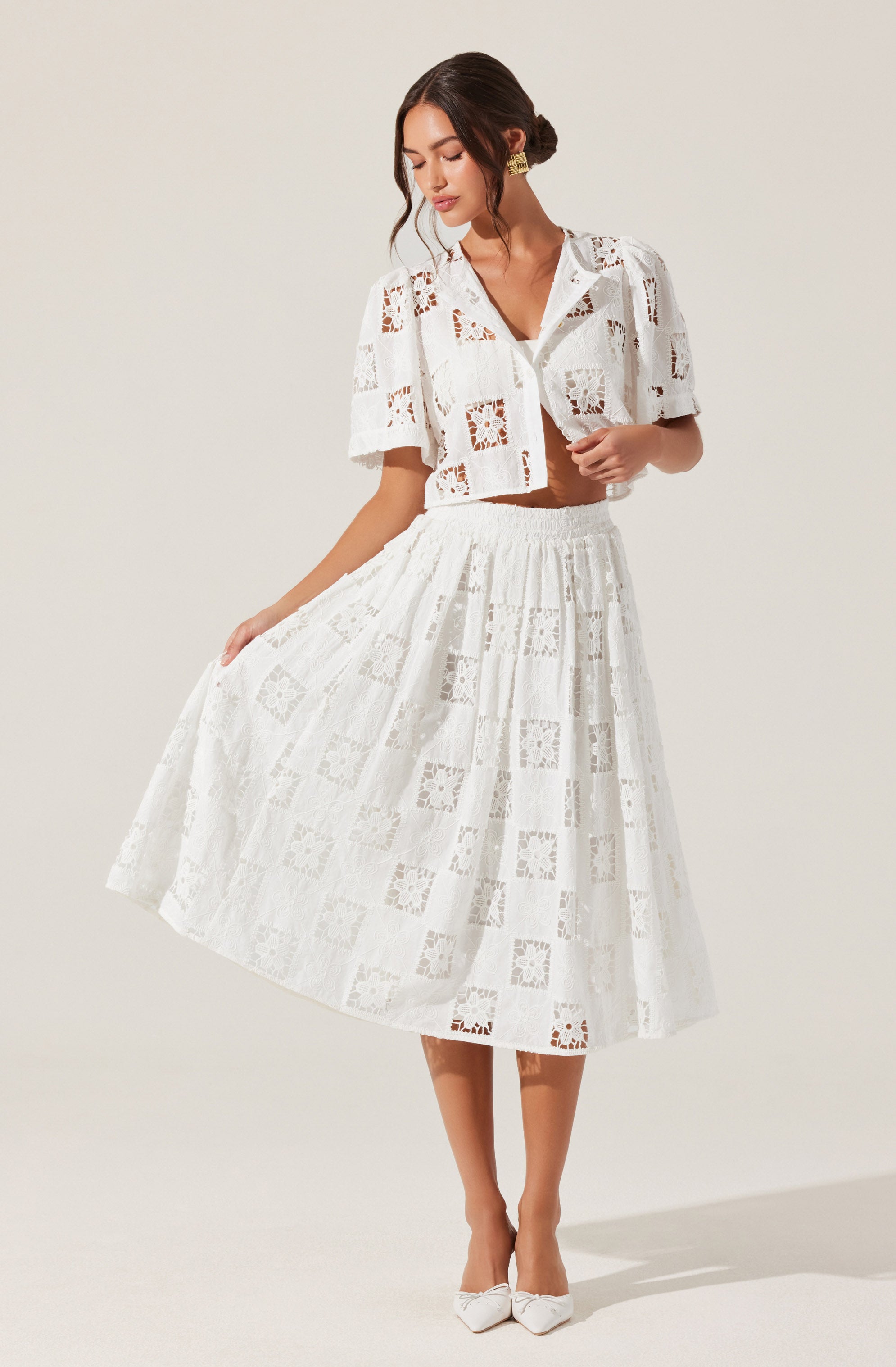 Andolina Crochet Lace Midi Skirt for Women - Boho Floral Embroidery Summer Beach Skirt | Perfect for Vacation, Date Night & Outdoor Events