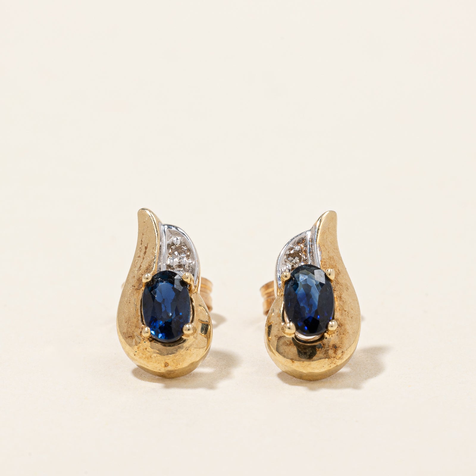 10K Yellow Gold Sapphire & Diamond Stud Earrings for Women | 0.528ctw Sapphire & 0.01ctw Diamond | Elegant Gift for Anniversary, Birthday & Special Occasions
