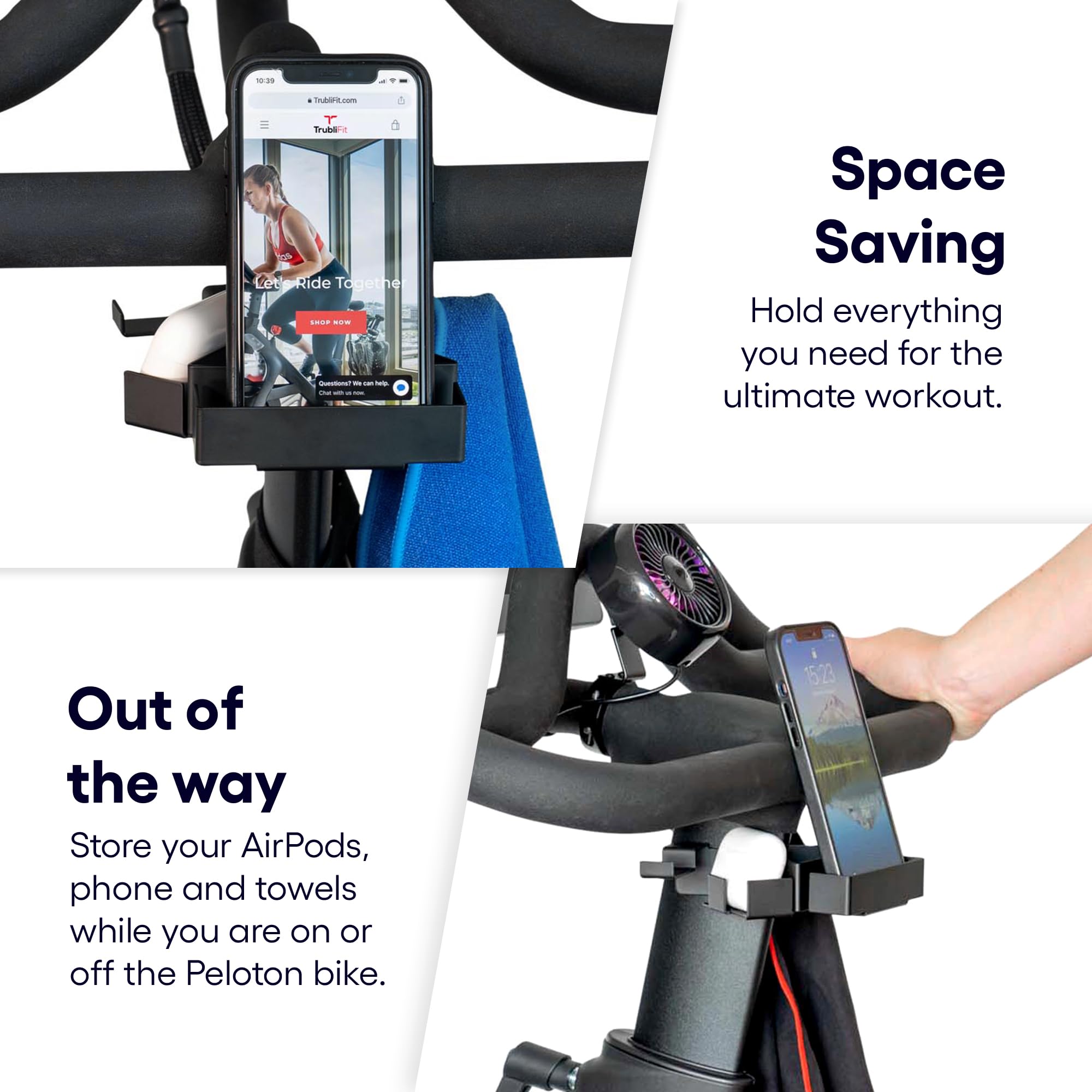 Premium All-in-One Metal Holder for Peloton Bike & Bike+ | iPhone, AirPods & Towel Organizer | Compatible with Original Peloton & Bike+ Models | Includes 2 Towel Holders | Perfect for Home Gym Workouts & Cycling Sessions