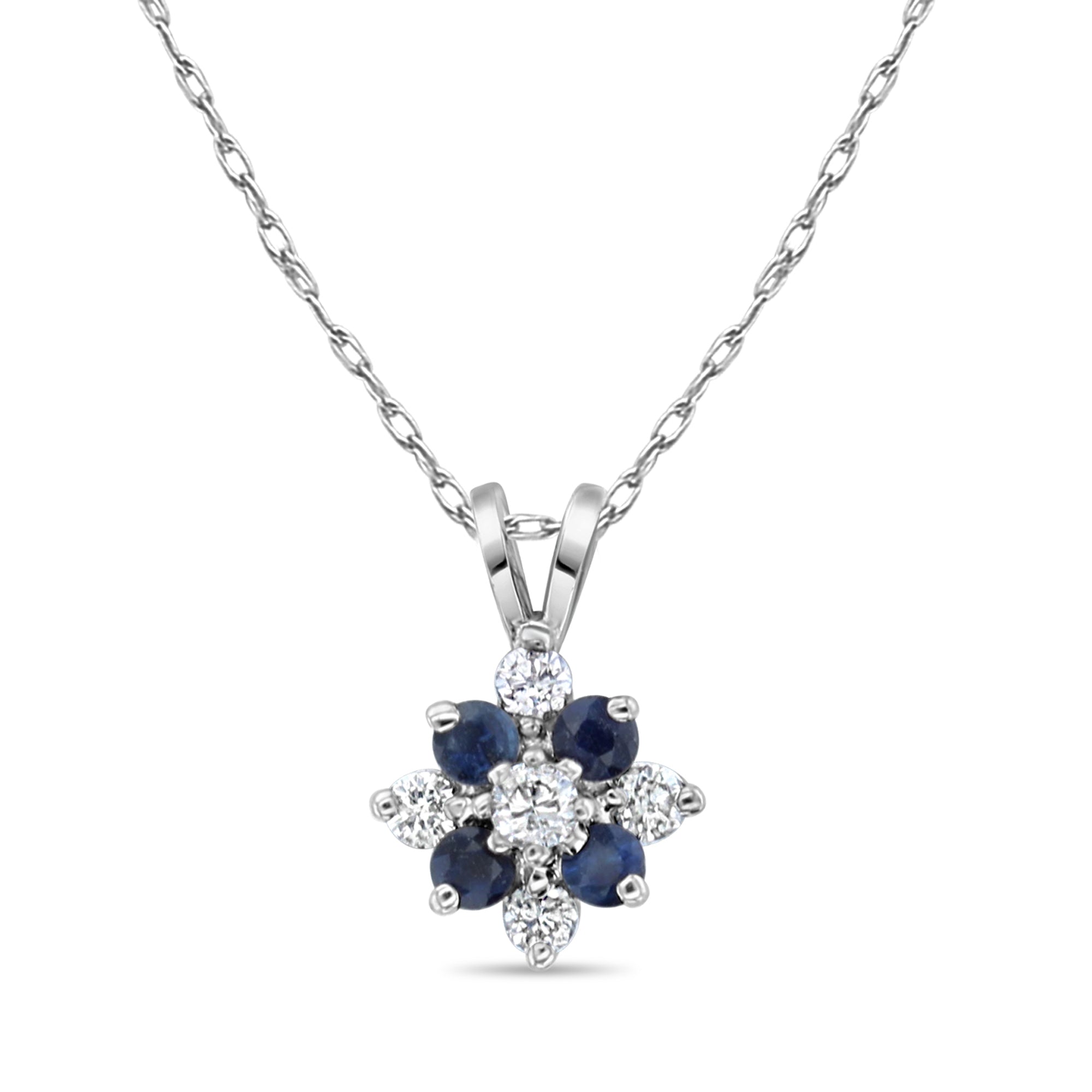 14k White Gold Sapphire Diamond Flower Necklace - Elegant Jewelry for Women, Perfect for Weddings, Anniversaries & Special Occasions