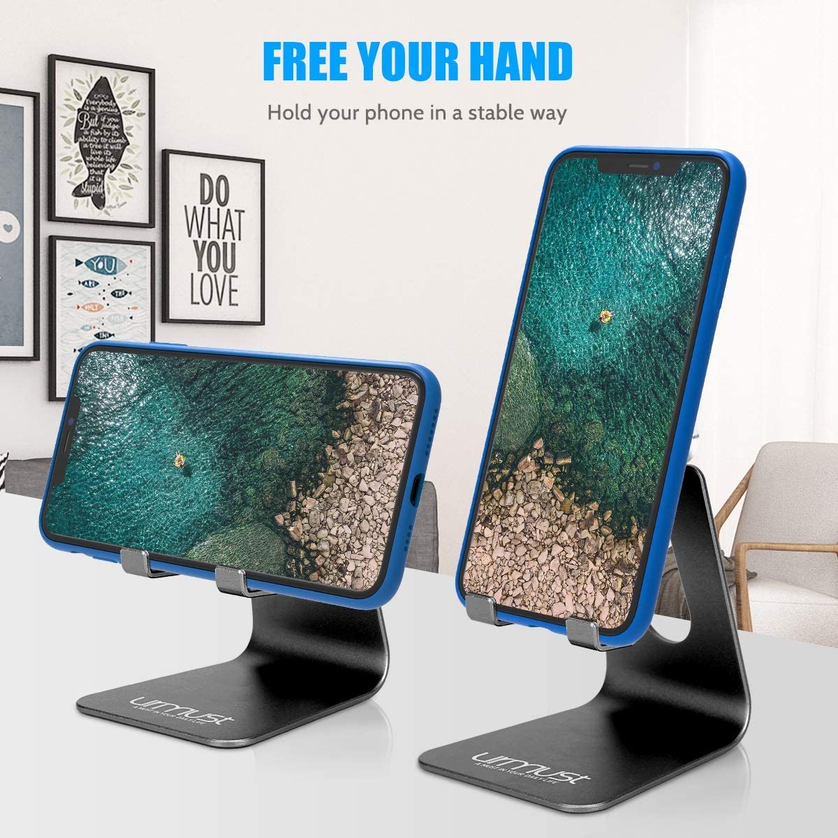Urmust Adjustable Angle Phone Stand - Black | Universal Smartphone Holder for Desk, Bed, Car & Office | Perfect for Video Calls, Watching Movies & Hands-Free Use