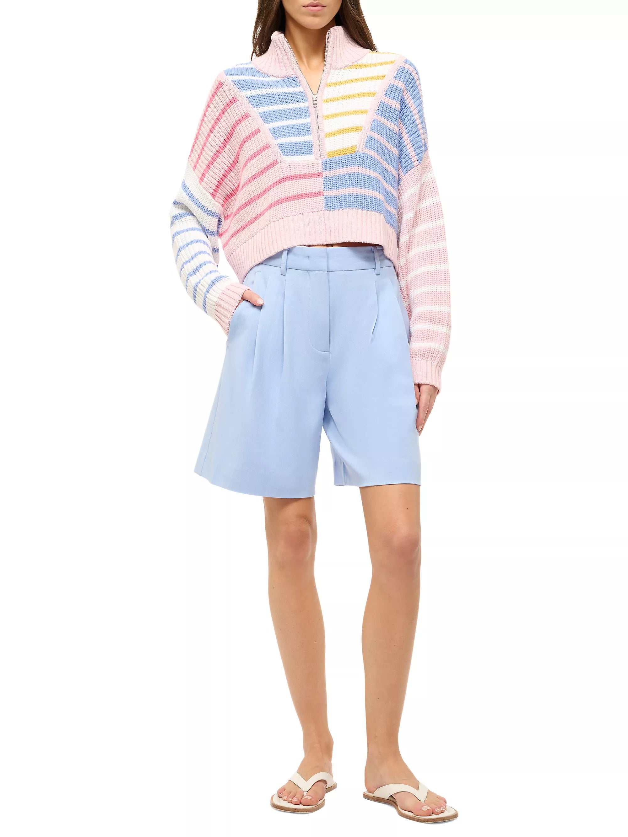 Cropped Hampton Sweater Women's Sunset Stripe Knit Top - Casual Fall Fashion for Outfits, Dates & Coffee Dates