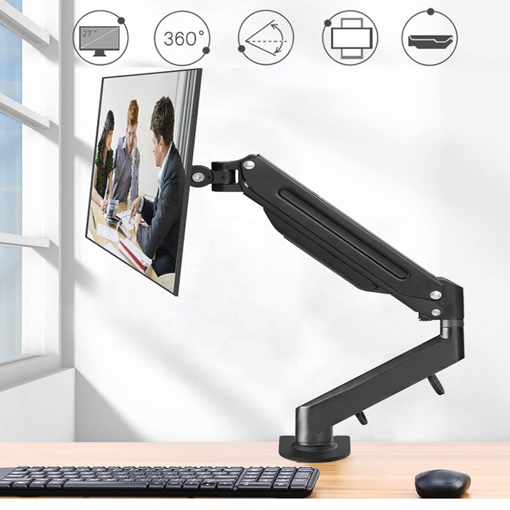 AYY Single Monitor Arm Stand for 17-27 Inch Computer Screens - Adjustable Height, Tilt & Rotation Steel Mount with VESA 75x75/100x100 - Perfect for Home Office, Gaming & Workspace Ergonomics