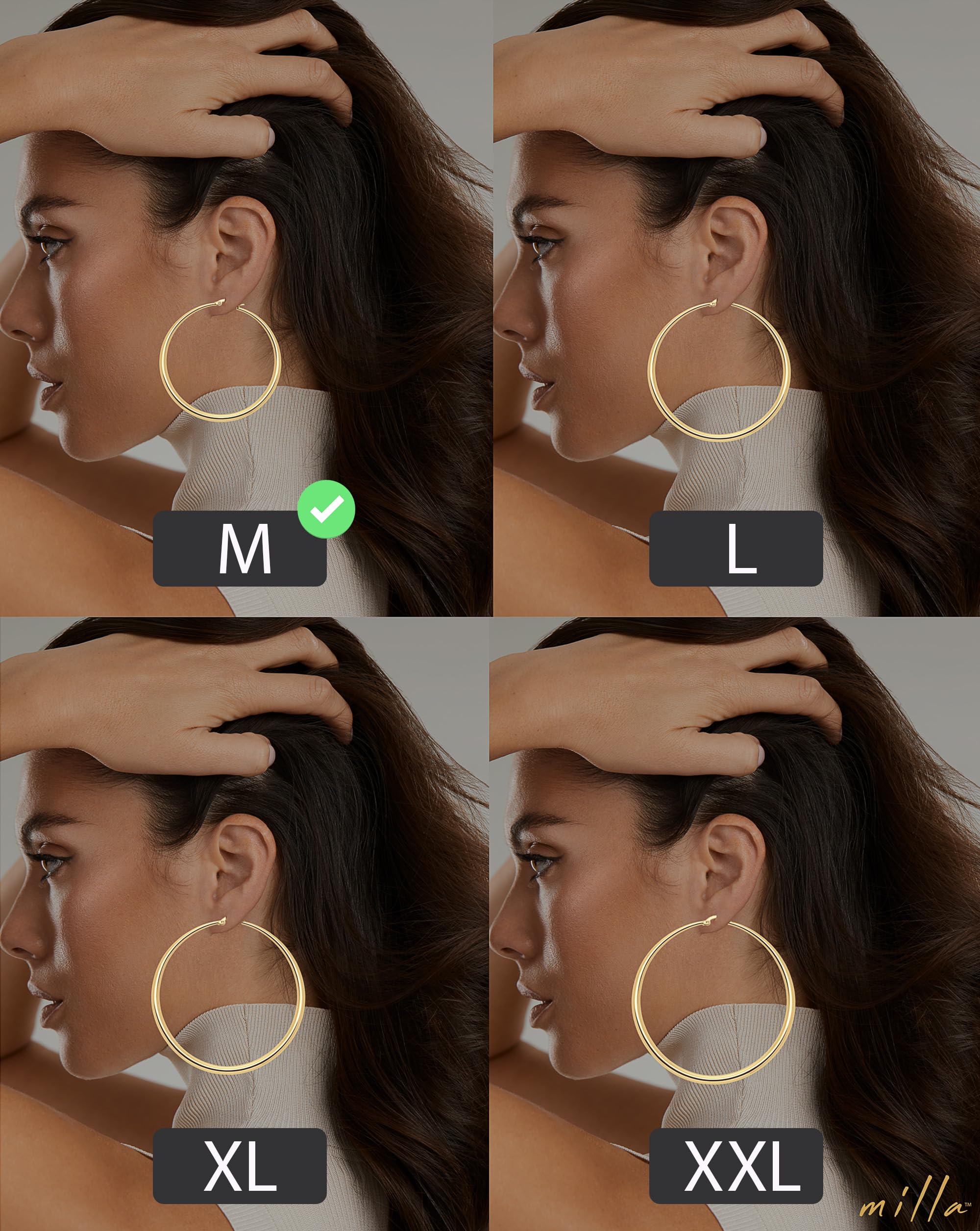 MILLA 14K Gold Hoop Earrings for Women | Silver & Rose Gold Graduated Curved Hoops | Elegant Everyday Jewelry for Work, Date Night & Special Occasions