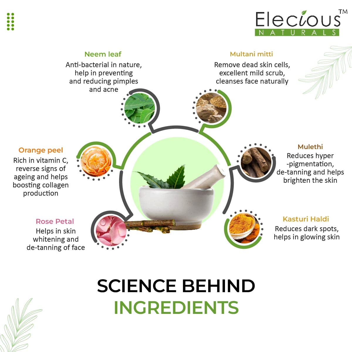 Elecious Complete 100% Natural Skin Care Kit - 6 Ayurvedic Powders (Licorice, Fuller’s Earth, Turmeric, Orange Peel, Neem & Rose Petal) | Organic Face Mask & Glow Treatment for Acne, Brightening & Anti-Aging | DIY Beauty Routine & Spa Day Essentials