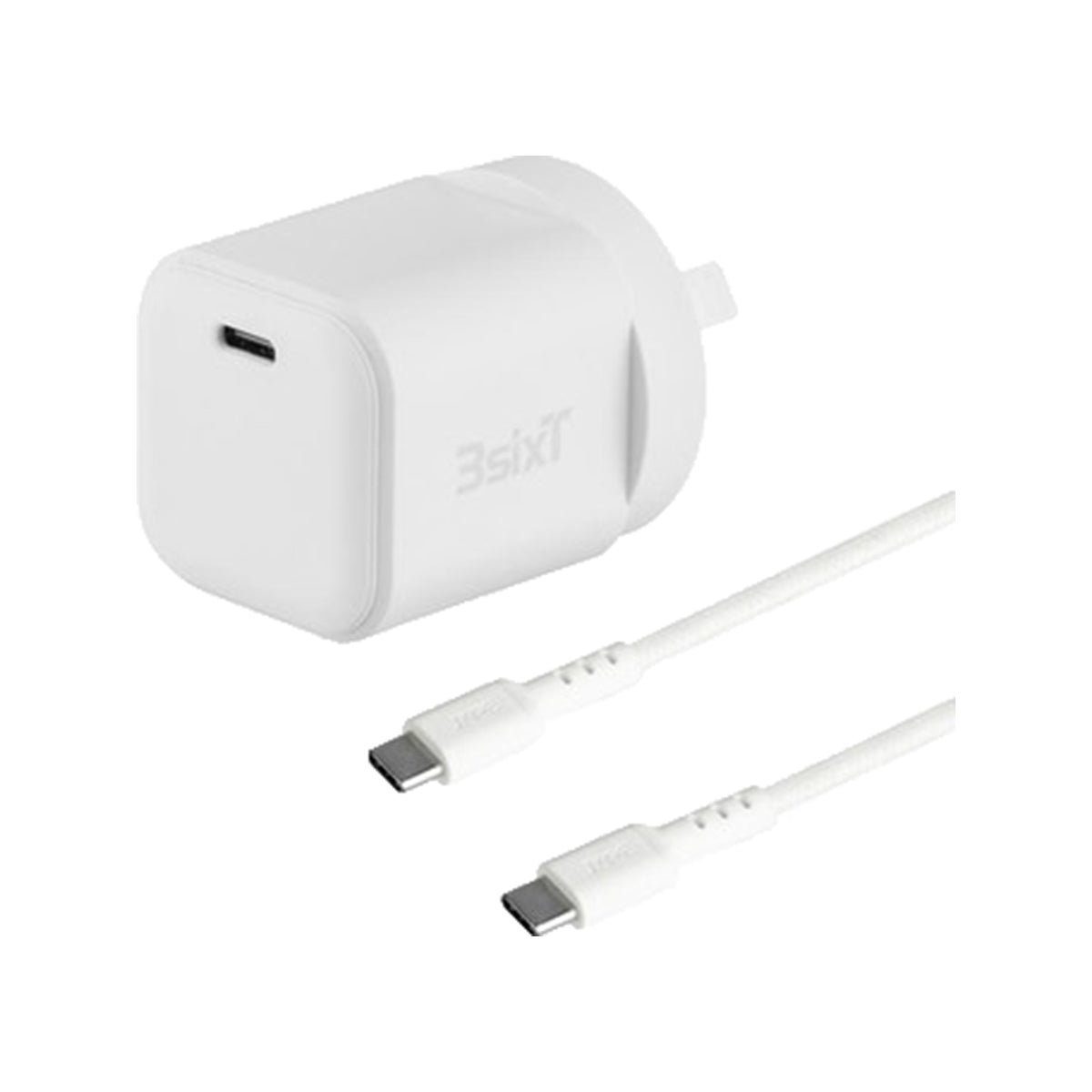 3sixT 20W GaN Wall Charger with USB C PD & USB C to C Cable - Fast Charging for iPhone 15/14/13, Samsung Galaxy, iPad - Compact & Portable for Travel, Home, Office