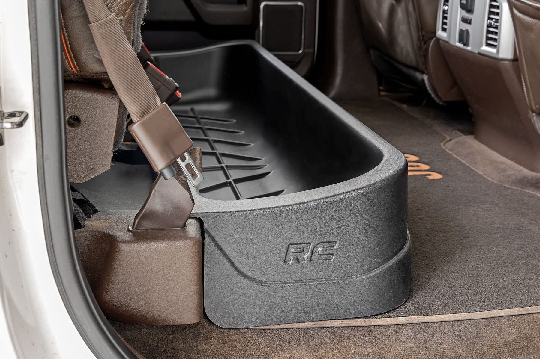 Rough Country Black Rear Under Seat Storage Box for 2015-2023 Ford F-150 Trucks | RC09281A | Custom-Fit Vehicle Organization Solution for Tools, Gear & Emergency Supplies