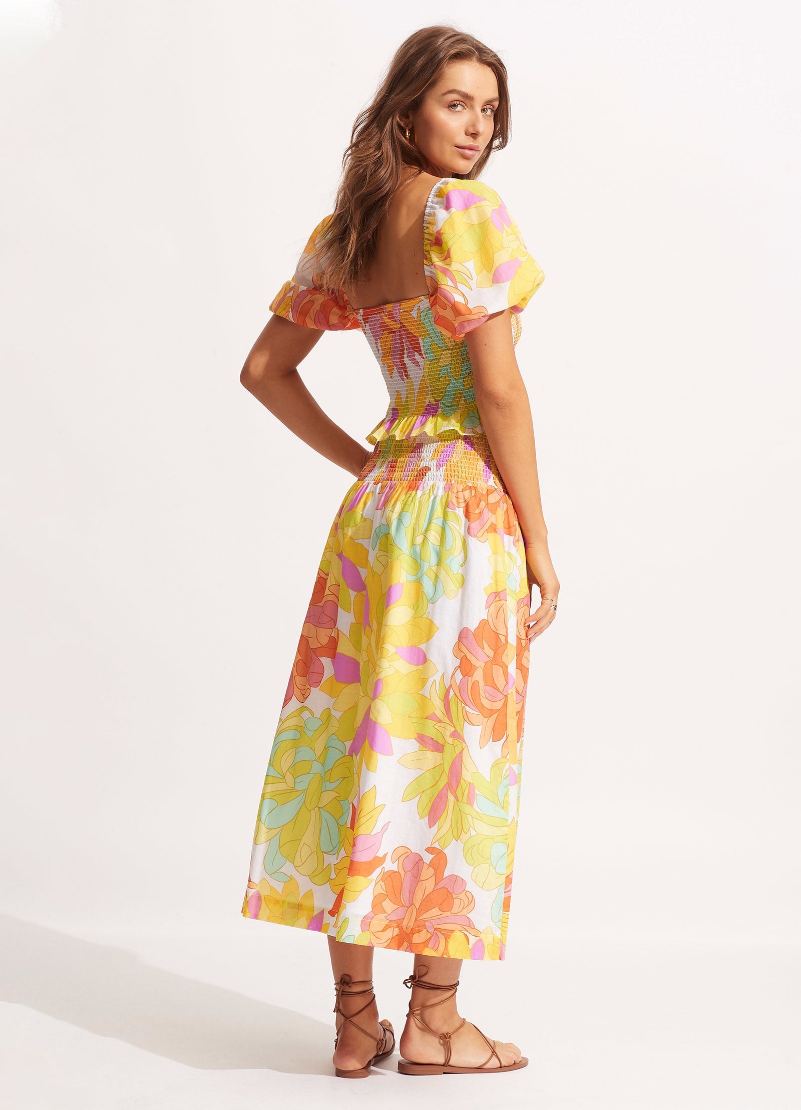 Palm Springs Shirring Skirt in Lime Light - Flowy Summer Skirt for Women, Beach Vacation, Music Festivals & Casual Outings