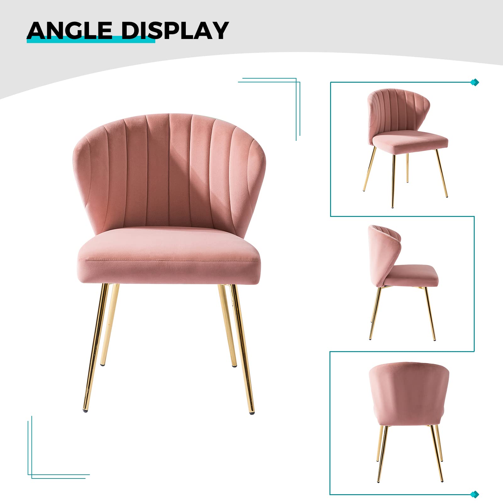 TINA'S HOME Modern Velvet Dining Chairs with Golden Metal Legs - Pink Tufted Upholstered Accent Chair for Living Room, Kitchen, Vanity & Beauty Salon | Elegant Small Seating for Home, Patio & Office