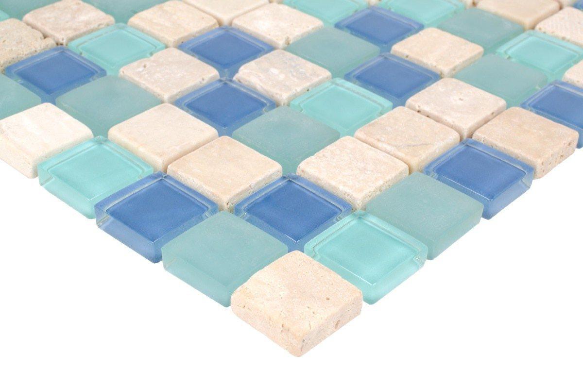 Premium Glass Travertine Aqua Blend Mosaic Tile - Waterproof Kitchen Backsplash, Bathroom Wall & Shower Tile - Elegant Home Decor for Modern Interiors