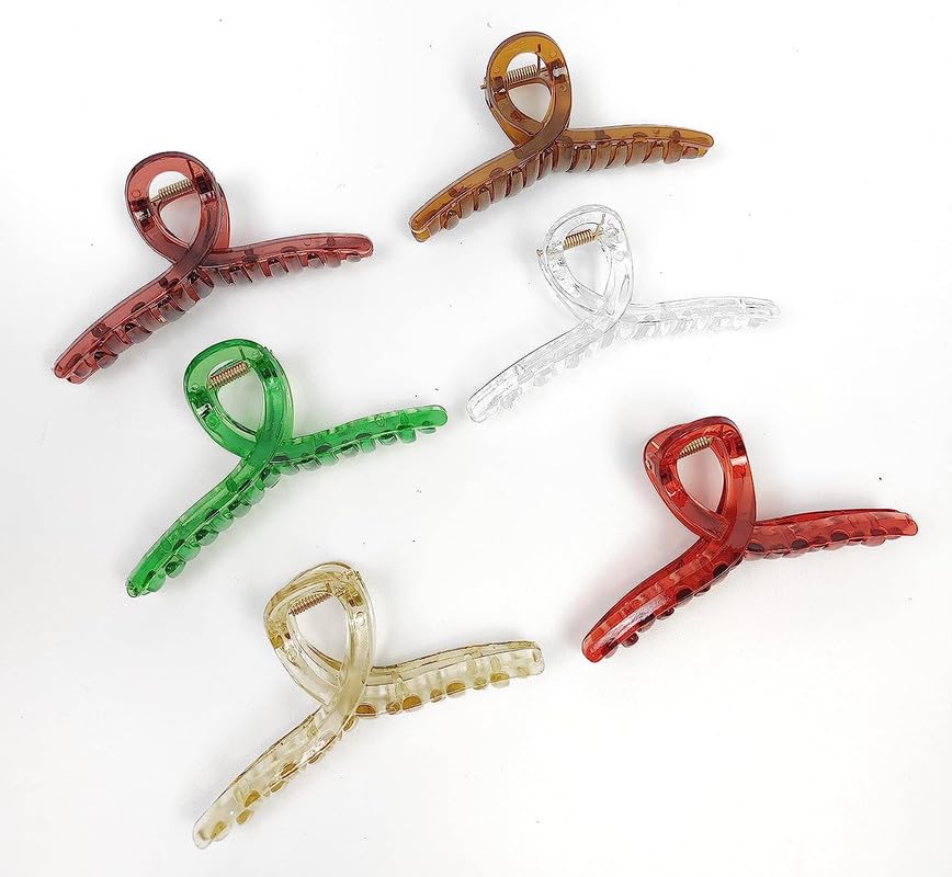 CHANDERKASH 6PCS Large Shark Teeth Hair Clips - Clear Strong Hold Hair Claw for Thick Hair - Perfect for Women's Updos, Ponytails & Everyday Hairstyles