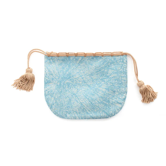 Nishijin Ori Small Drawstring Bag - Crumpled Blue Pattern - Handmade Kyoto Japan - Traditional Japanese Craft Purse - Perfect for Jewelry, Coins & Gift Giving