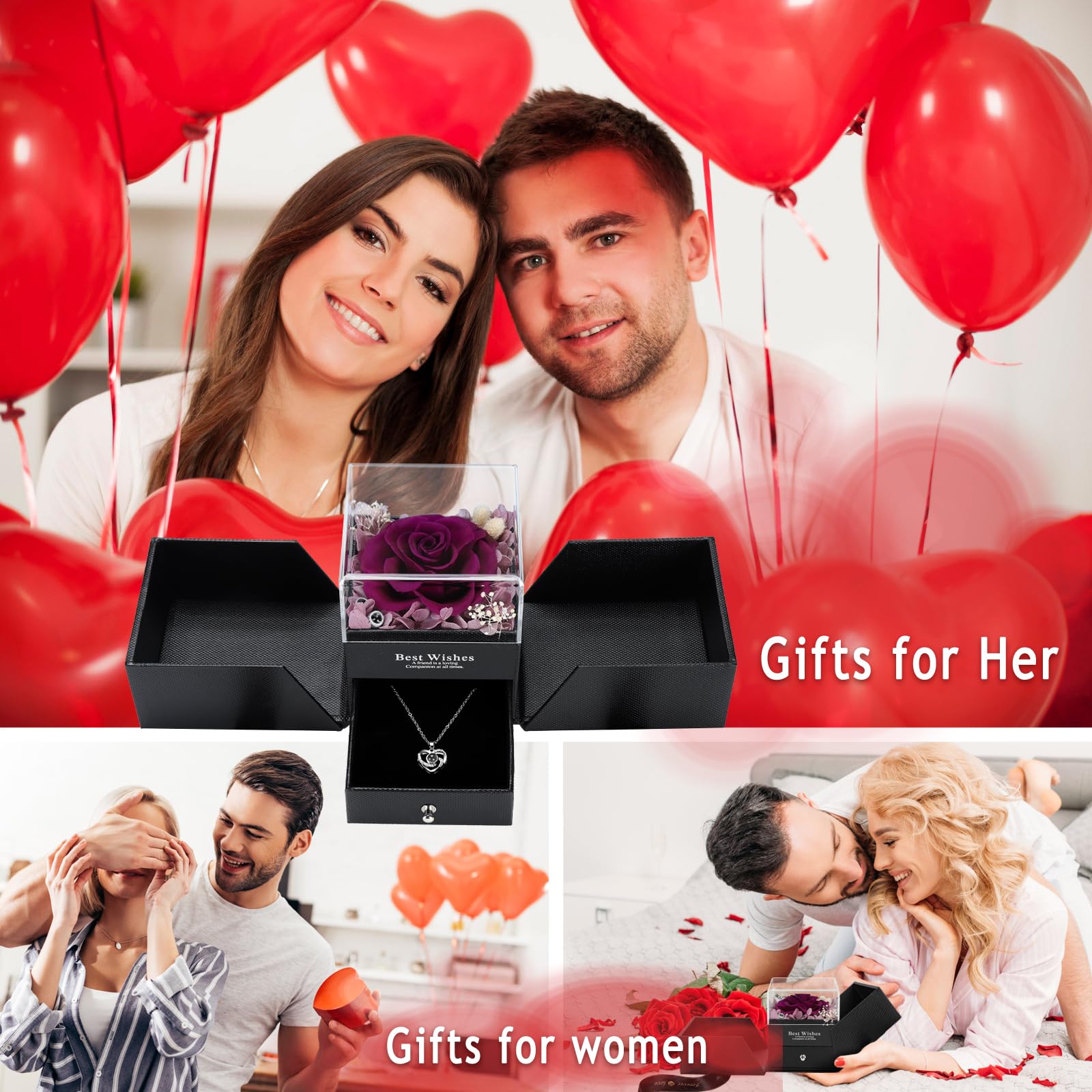 LOVCAS Preserved Rose Gift Box - Romantic 'I Love You' Valentine's Day Gifts for Her, Girlfriend, Wife or Mom - Perfect Birthday & Anniversary Present - Long-Lasting Rose for Home Decor, Bedroom, Office Desk