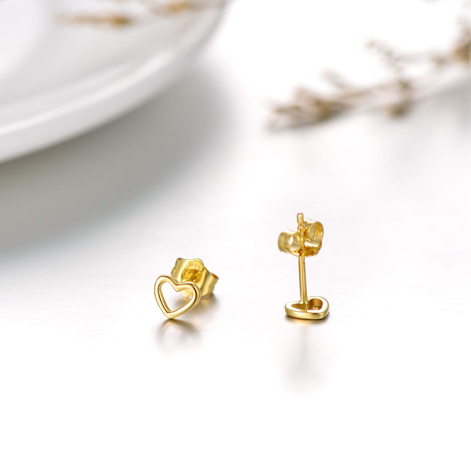 14K Gold Heart Stud Earrings for Women - Dainty Hollow Heart Earrings with Screw Back, 5mm Valentine's Day Love Jewelry Gift for Her | Perfect for Anniversaries, Date Nights & Special Occasions