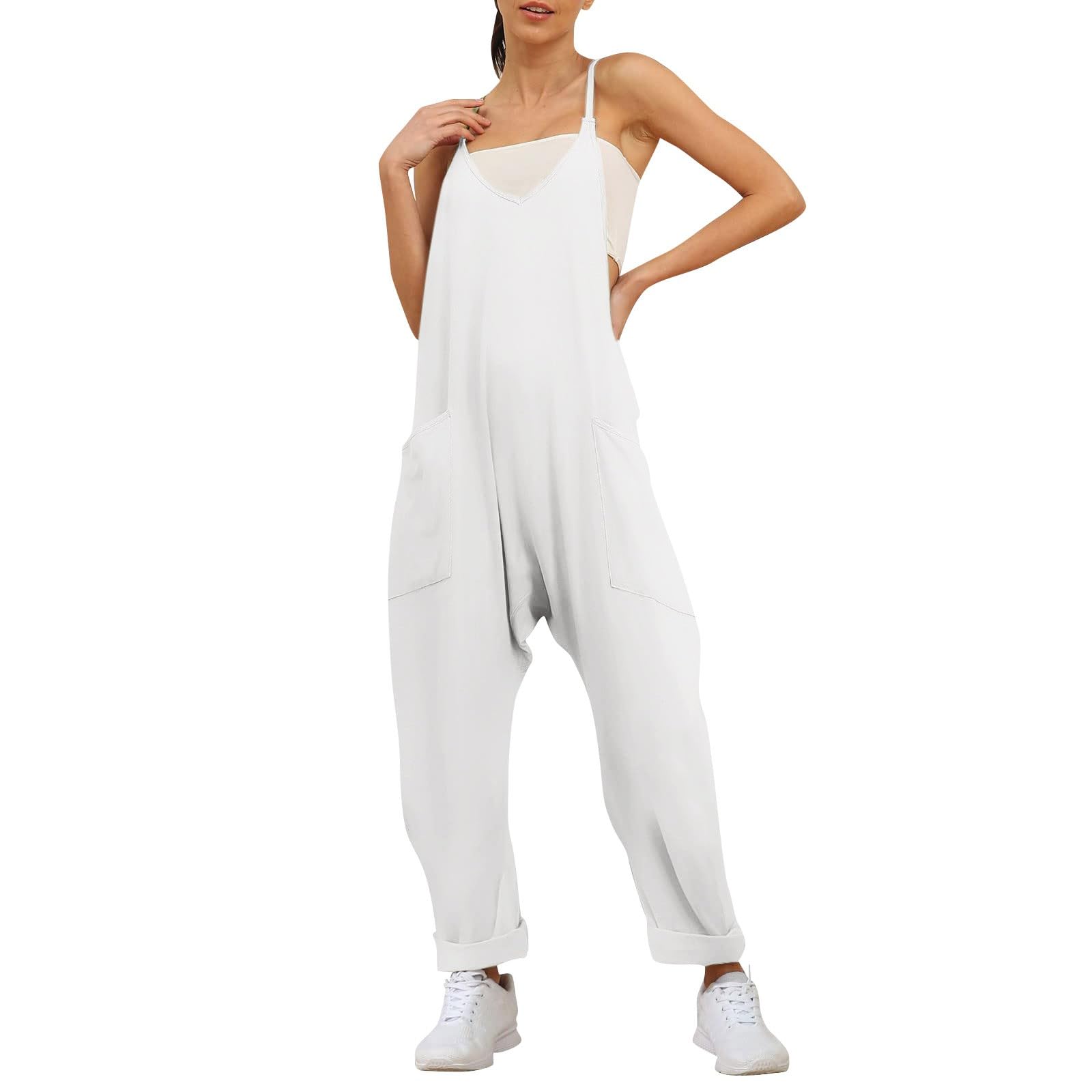 Women's Summer Jumpsuit - Sleeveless Casual Romper with Spaghetti Straps & Pockets | Beach Vacation Outfit, Weekend Wear, Summer Fashion