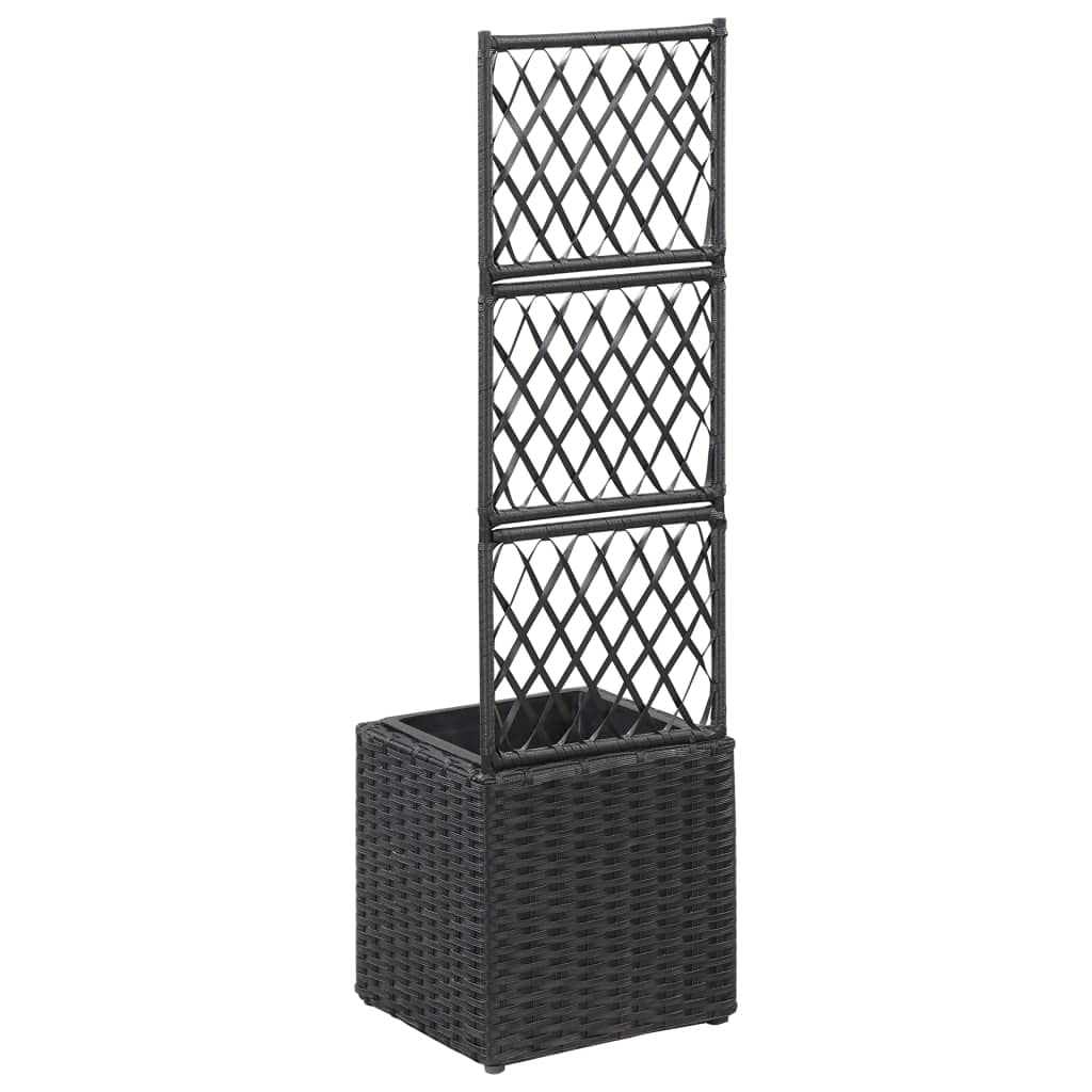 Poly Rattan Flower Pot with Trellis - 11.8x11.8x42.1 Inch Climbing Plant Planter for Indoor/Outdoor Gardens - Black Vertical Garden Planter for Vines, Roses & Climbing Plants