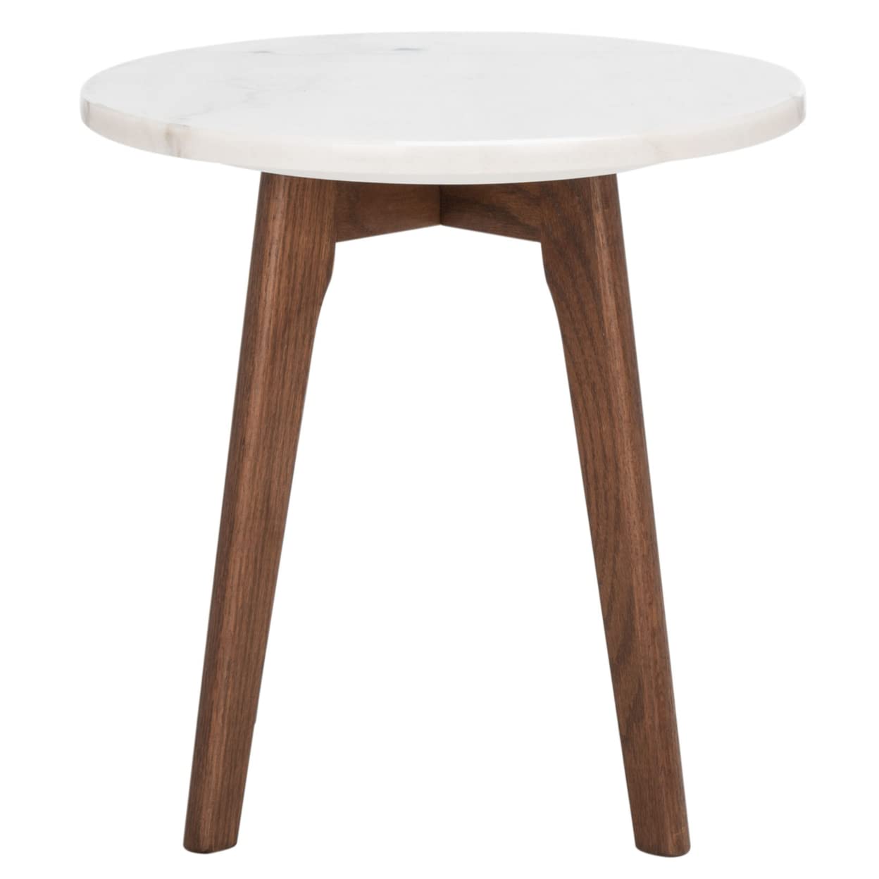SAFAVIEH Home Collection Marini Round Accent End Table - Marble & Walnut Finish - Perfect for Living Room, Bedroom, or Office Decor