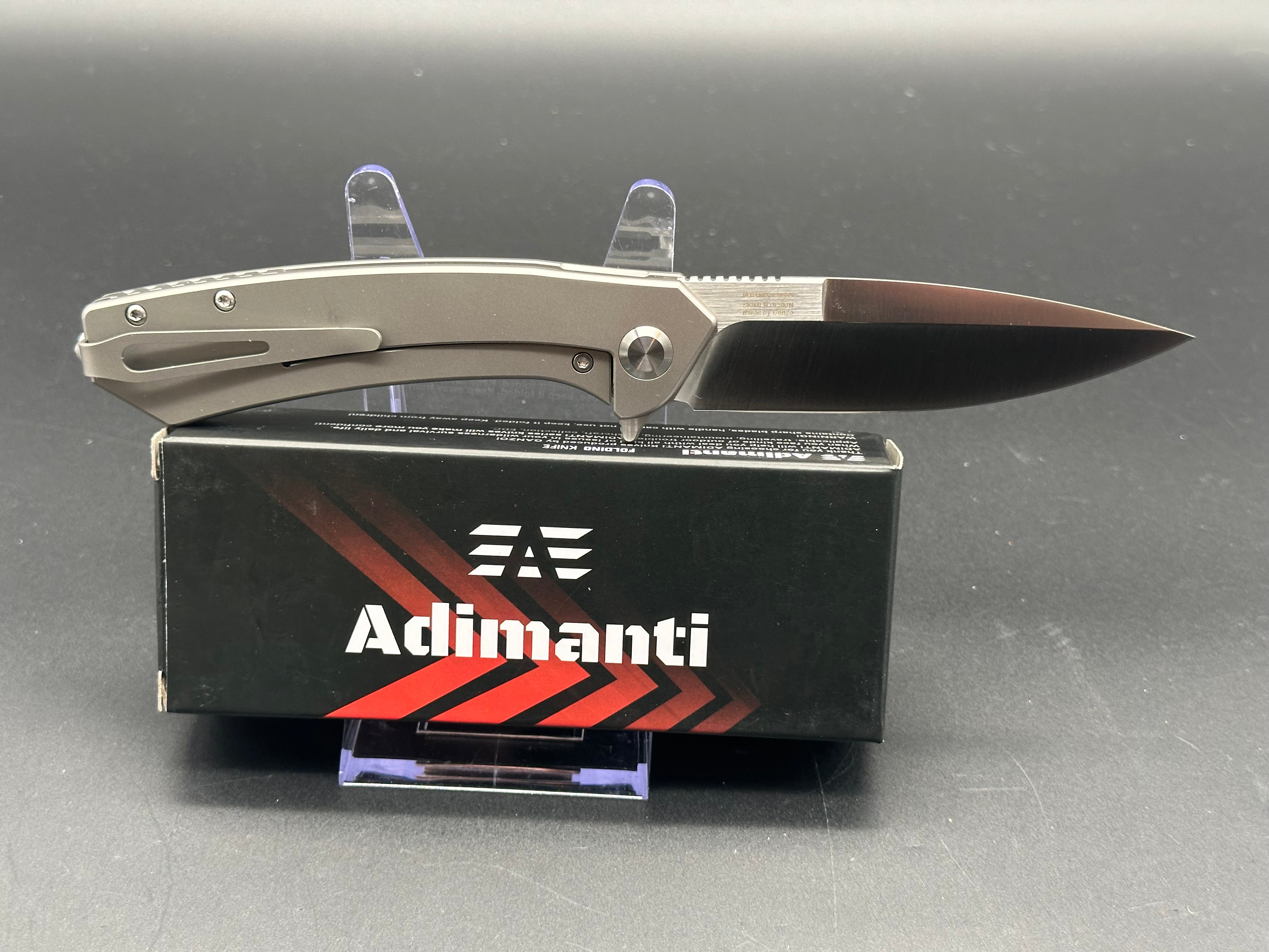 GANZO ADIMANTI SKIMEN TI Folding Knife - Gray Titanium Handle, S35VN Steel, Drop Point Plain Edge - EDC, Outdoor, Camping, Hunting Gear