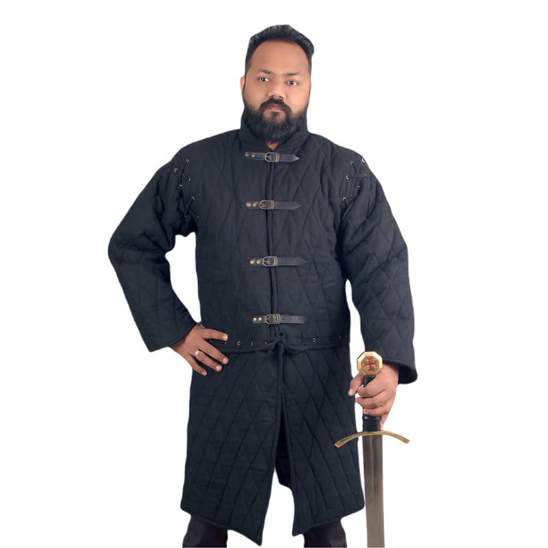 Medieval Thick Padded Gambeson Coat - Full Sleeves Aketon Jacket Armor with Cotton Fabric for LARP, Cosplay & Historical Reenactment