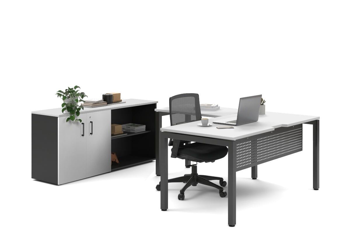 Premium L-Shaped Executive Desk with Quadro Square Legs - Black Finish [1800L x 1800W] with Cable Management Scallop - Perfect for Home Office & Corporate Workspaces