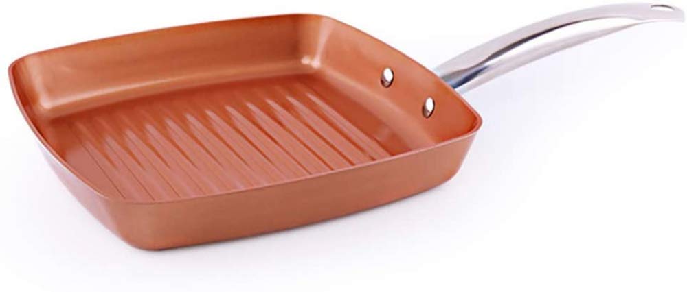 XD Designs Non-Stick Copper Frying Pan - Square Grill & Griddle Pan with Stainless Steel Handle, 24CM (9.44 Inch) - Induction Cooker Safe - Perfect for Pancakes, Steaks & Stir-Fry Cooking