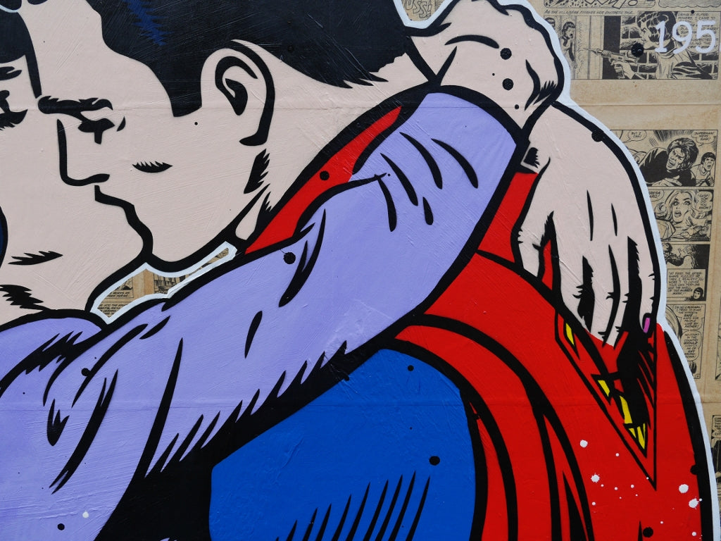 Superman Urban Pop Art Painting - 100cm x 120cm Canvas Wall Decor for Book Club, Living Room & Superhero Fan Gifts | Intimate Superlove Collection