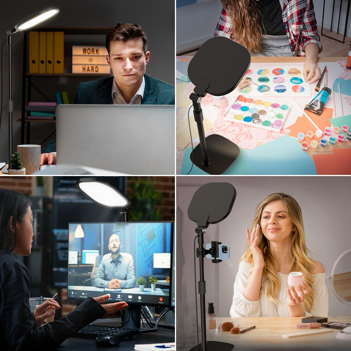 Professional Video Conference Lighting for Zoom Meetings - Adjustable Desk Lamp with 30 Light Modes & Memory Function - Perfect for Home Office, Streaming, Drawing & Online Classes - Flexible Ring Light with Stand for Optimal Lighting Setup