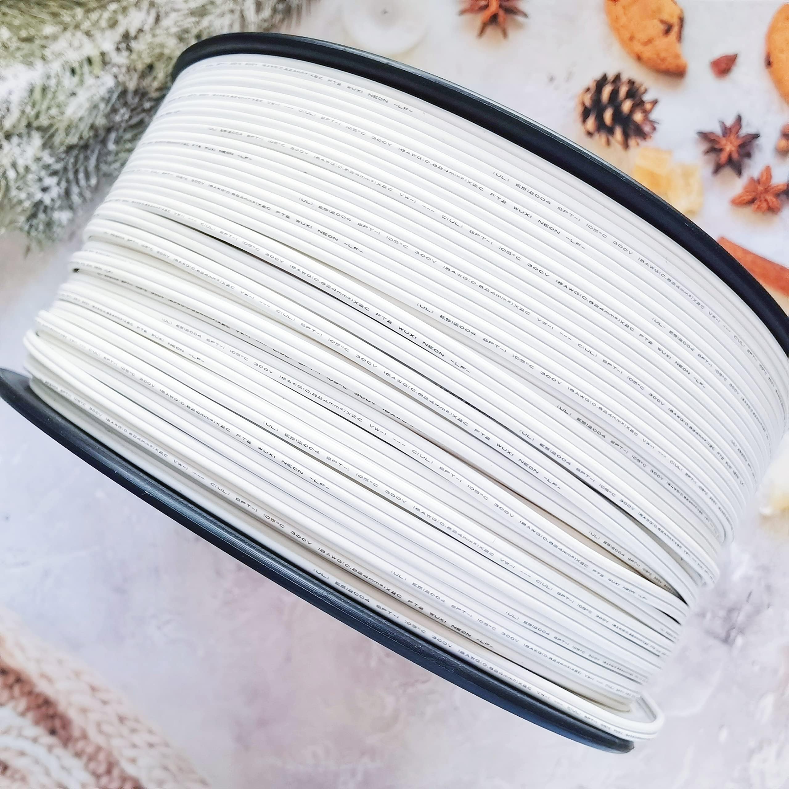 18 Gauge 2 Conductor SPT-1 White Wire 1000FT - 18 AWG Stranded Direct Burial Electrical Wire for Landscape Lighting, Outdoor Garden & Pathway Lights - Weatherproof Low Voltage Cable for Yard & Patio Decor