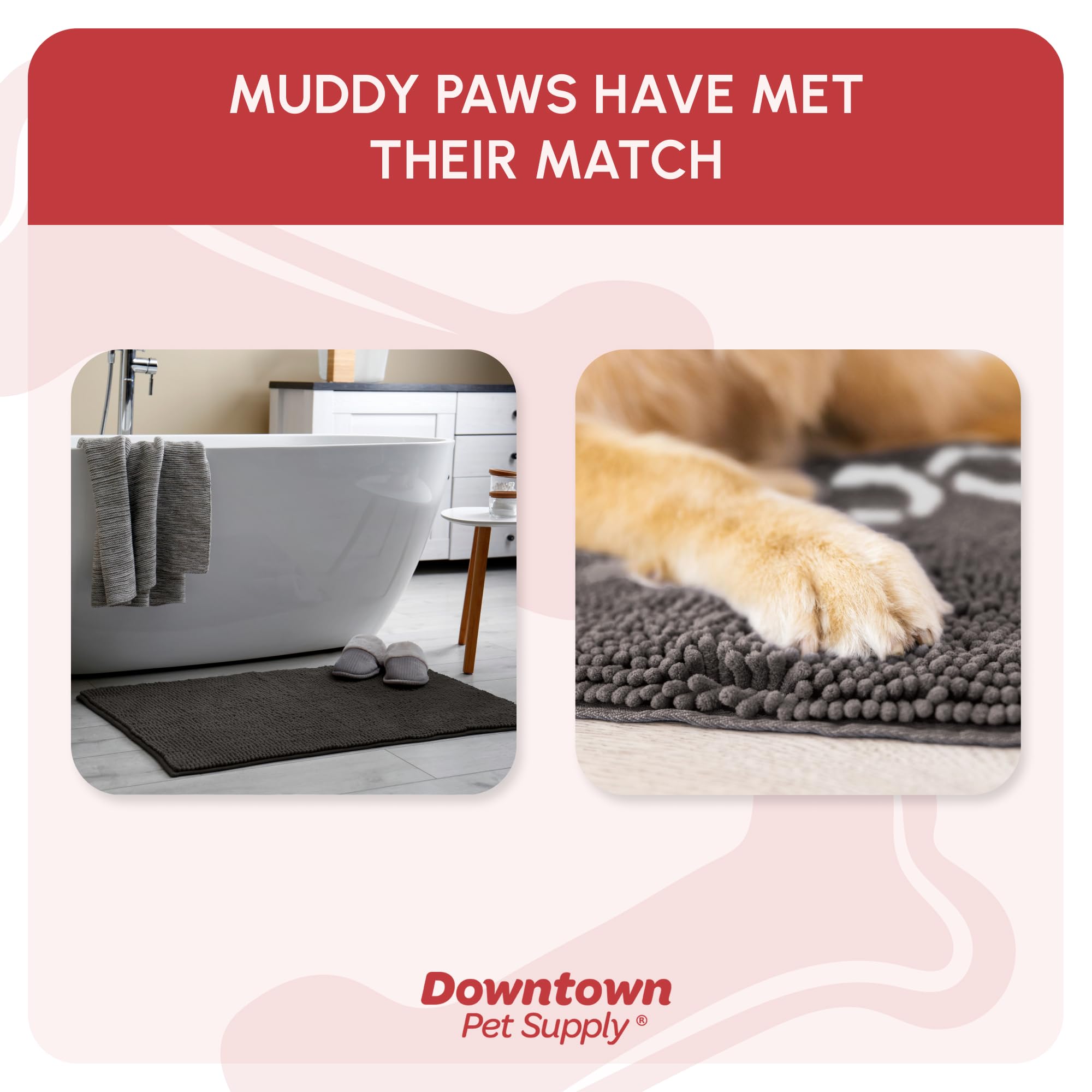 Premium Microfiber Dog Paw Cleaning Mat - 8' x 2' Non-Slip Absorbent Rug for Muddy Paws | Quick-Drying Washable Pet Mat with Paw Print Design | Perfect for Hallway, Entryway & Mudroom Use