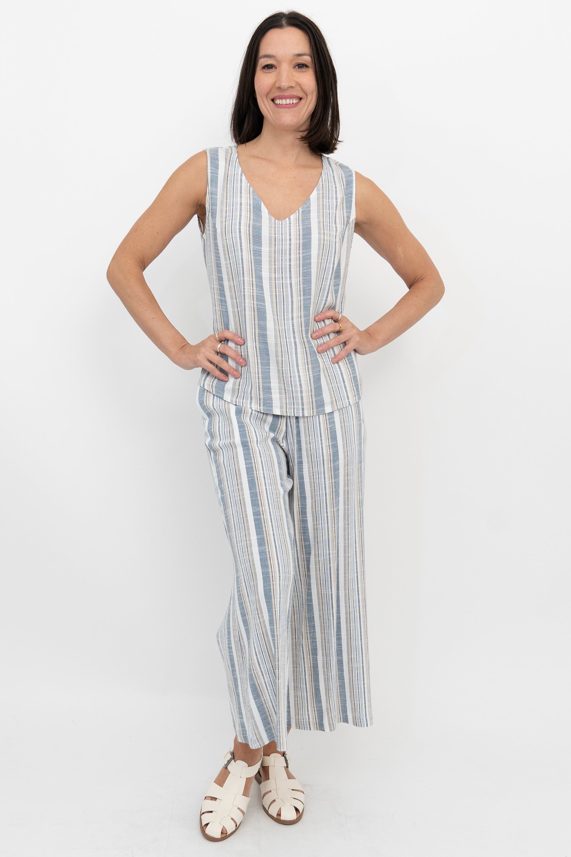 Havana Tank Top - Sand Stripe Linen Bamboo Blend - Perfect for Summer Beach Outfits and Casual Wear