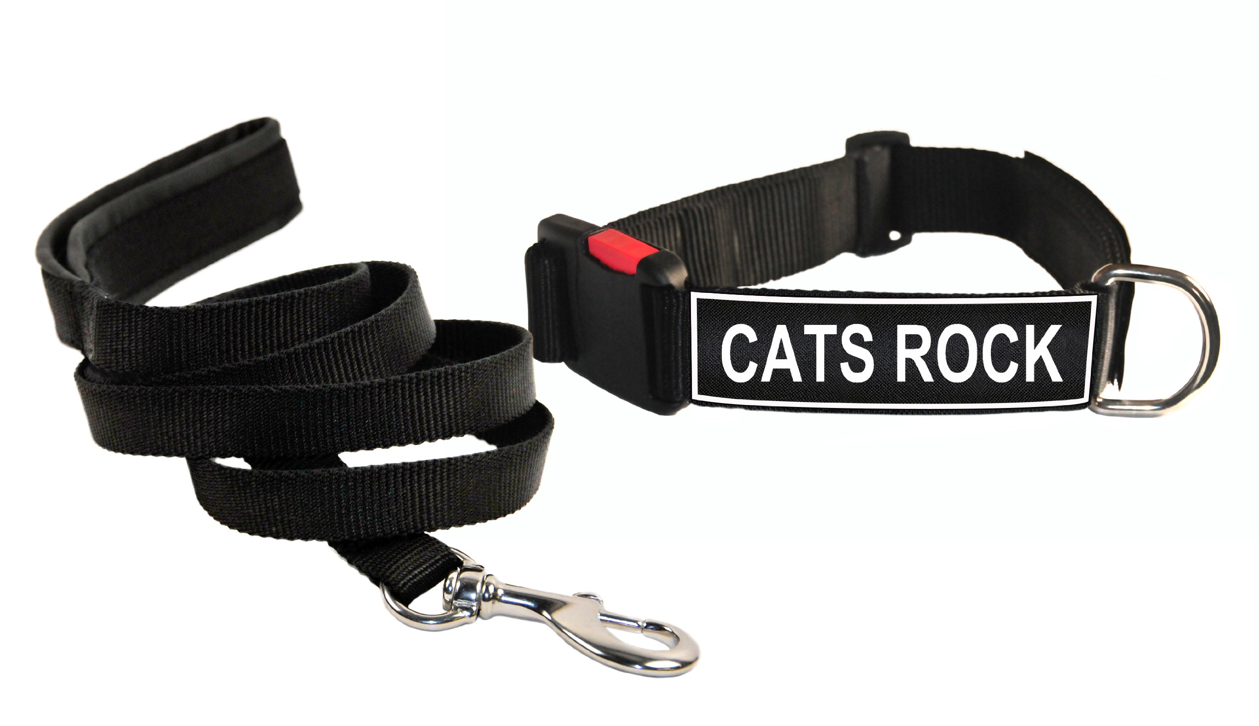 Dean & Tyler Medium Black Patch Cat Collar with Matching Padded Leash - Durable Pet Accessories for Walking, Training & Outdoor Adventures