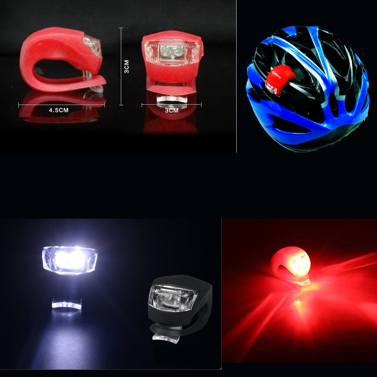 Waterproof LED Bike Light Set - 4 Pack Front and Rear Bicycle Lights with Batteries Included | High Visibility Safety Lights for Night Cycling, Commuting & Road Biking