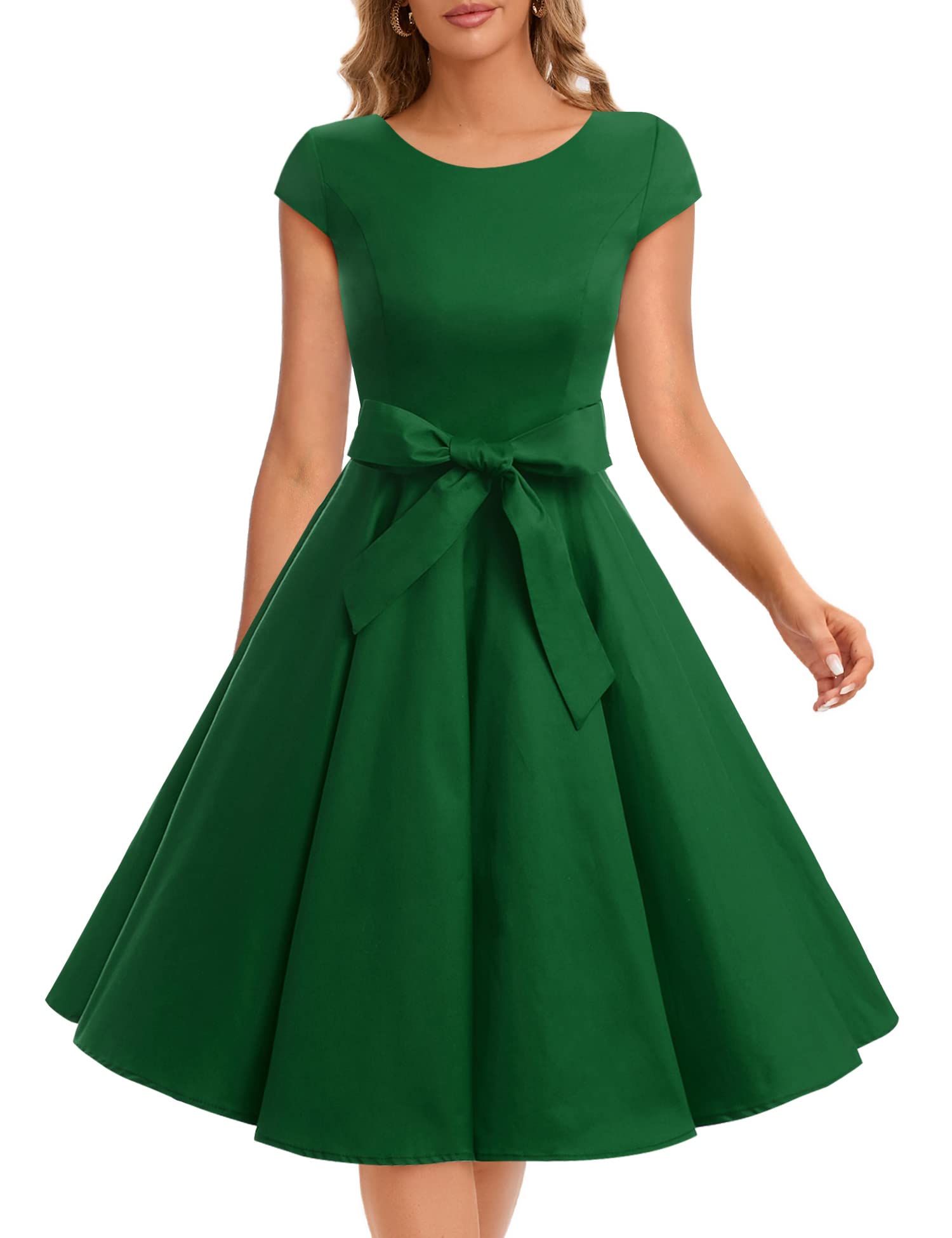 Vintage 1950s Retro Rockabilly Prom Dresses for Women - Cap Sleeve Swing Dress | Perfect for 50s Themed Parties, Rockabilly Events & Vintage Fashion Lovers