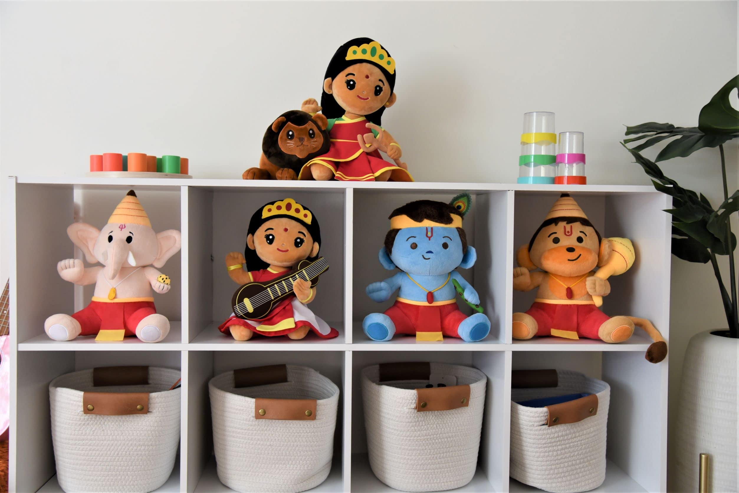 MODI TOYS Hindu Plush Dolls Set - 5 Pack Medium Durga Devi, Saraswati Devi, Baby Ganesh, Baby Hanuman & Baby Krishna (10 inch) Soft Stuffed Toys for Kids | Perfect for Religious Gifts, Home Decor, Puja Altar & Cultural Education
