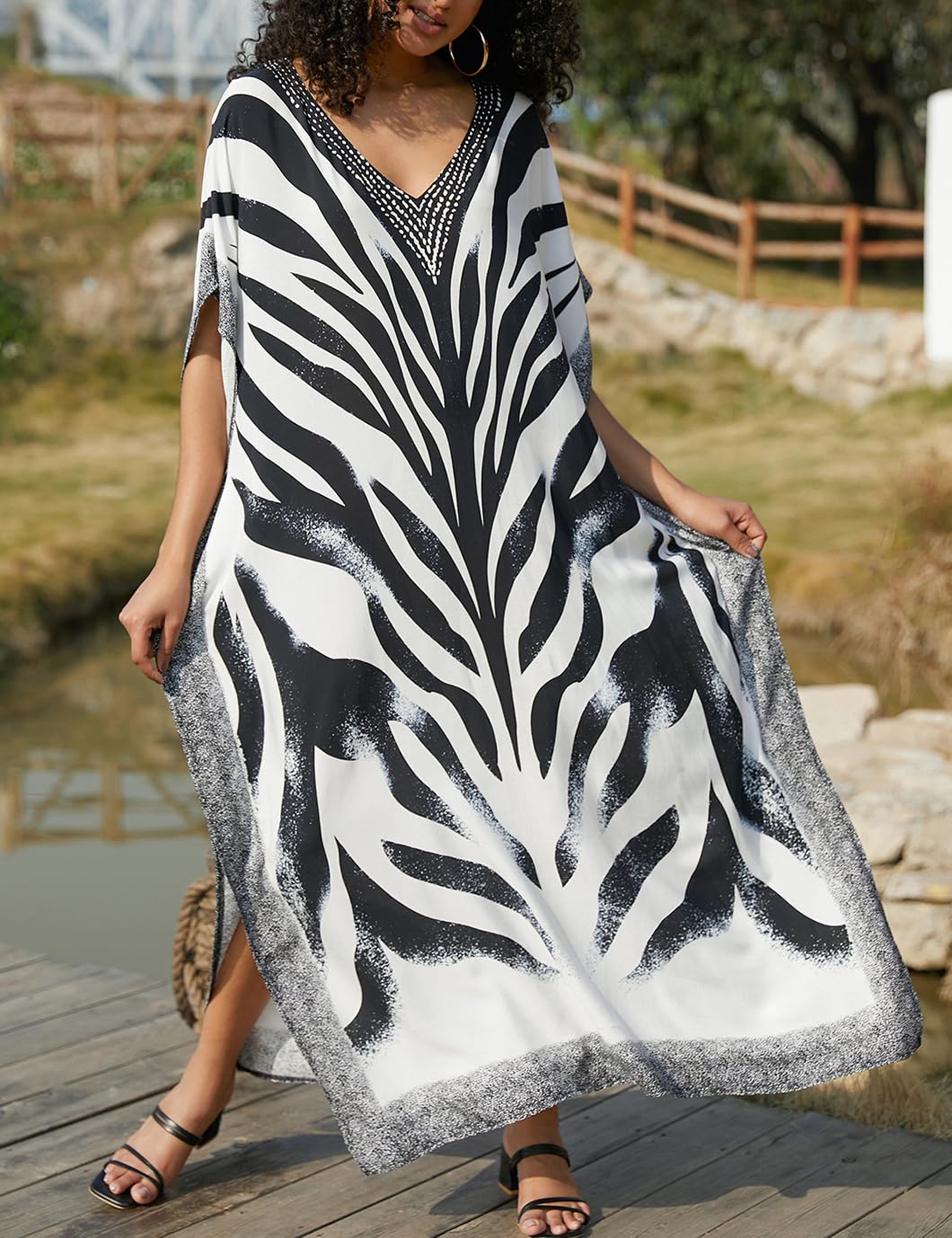 Eddoyee Women's Chiffon Loose Kaftan Dress - Beach Cover Up, Swimsuit Cover, Summer Boho Maxi Dress for Pool Party, Vacation & Resort Wear