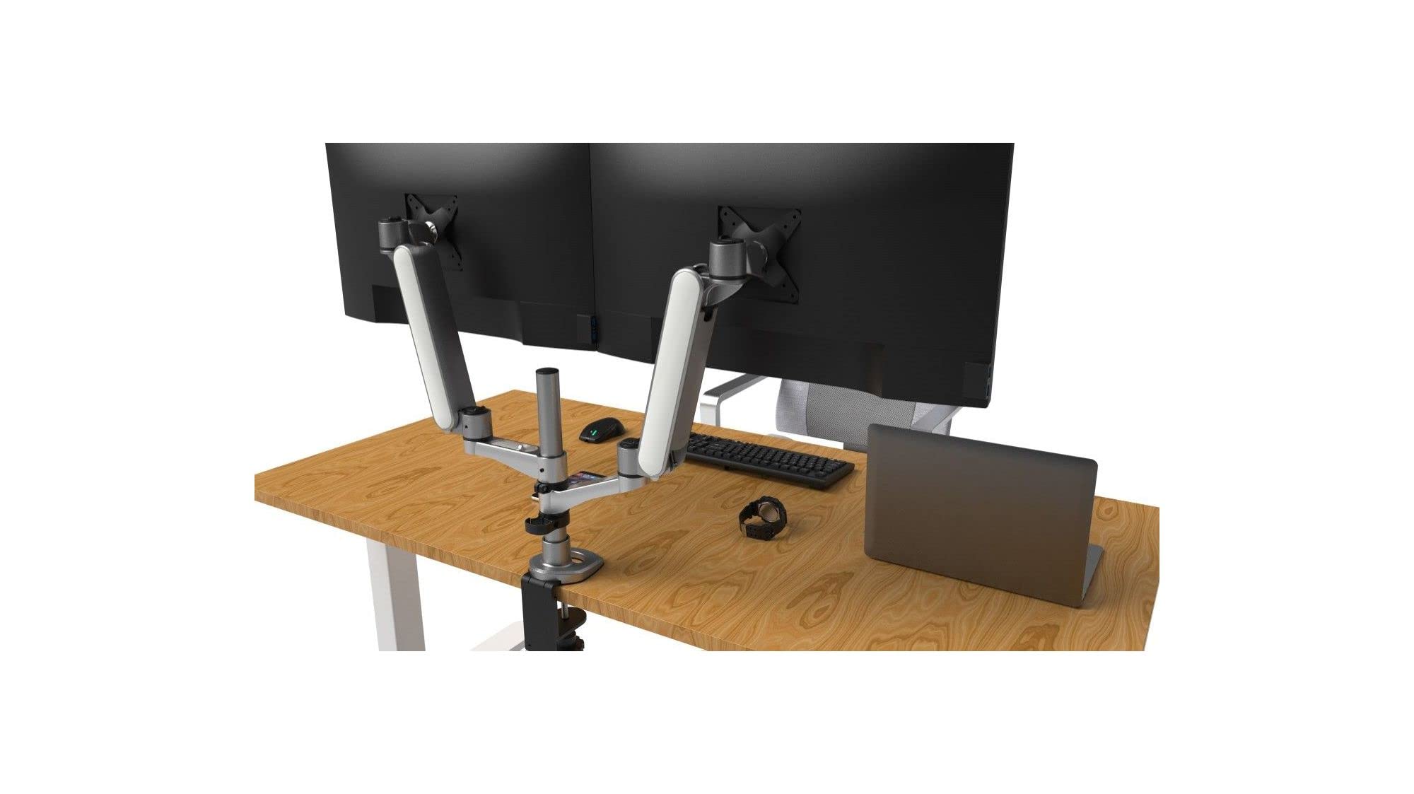 Kantek KTKMA320 Silver Monitor Arm - Adjustable Single Monitor Mount for Home & Office Desk - Ergonomic VESA Compatible Stand for 13-32 Inch Screens