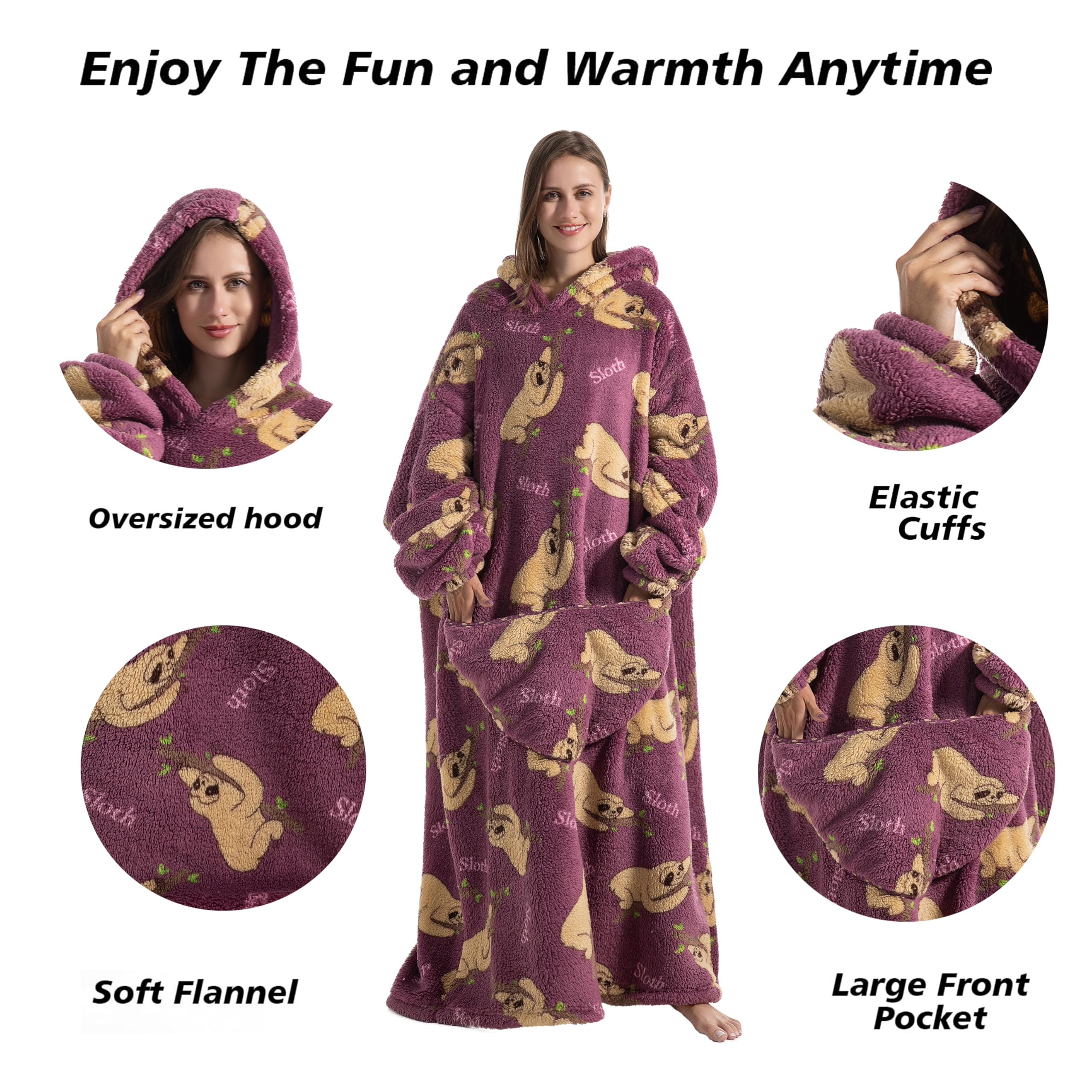 Cozy Wearable Blanket Hoodie for Women & Men - Soft Long Hooded Sweatshirt Perfect for Birthday Gifts, Lounge Wear, Movie Nights & Cold Weather