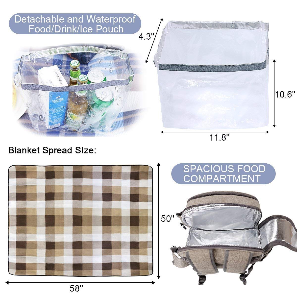 **Sunflora Insulated Picnic Backpack for 4 People – Portable Cooler Compartment, Durable & Spacious (Brush Beige & Blue Stripe) – Perfect for Beach Trips, Camping, and Outdoor Adventures**