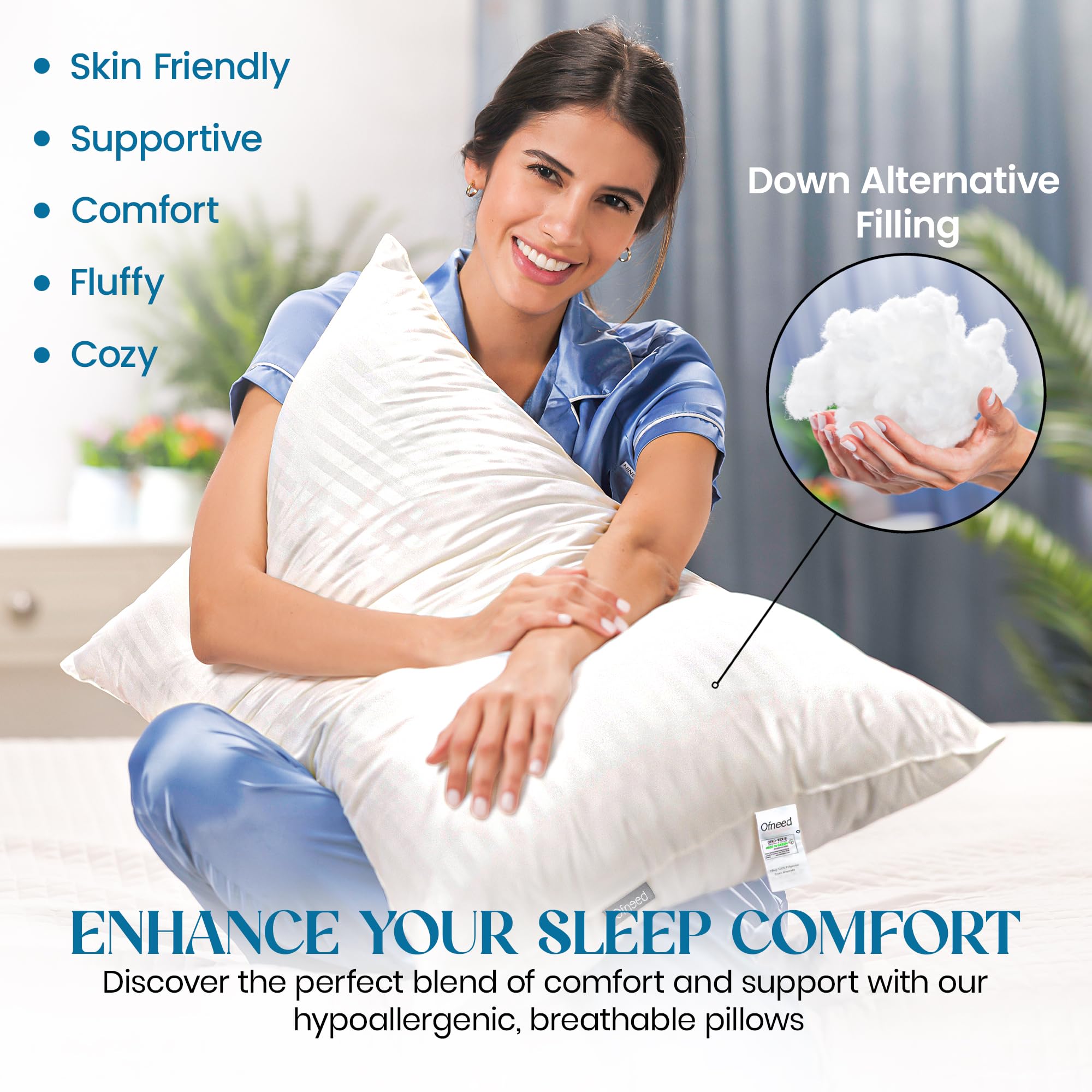 Premium Down Alternative Bed Pillows (King Size, Set of 2) - Hypoallergenic, Cooling & Breathable Cotton Cover - Hotel Quality Support for Side & Back Sleepers - Fluffy Comfort for Bedroom, Guest Room & Luxury Hotels