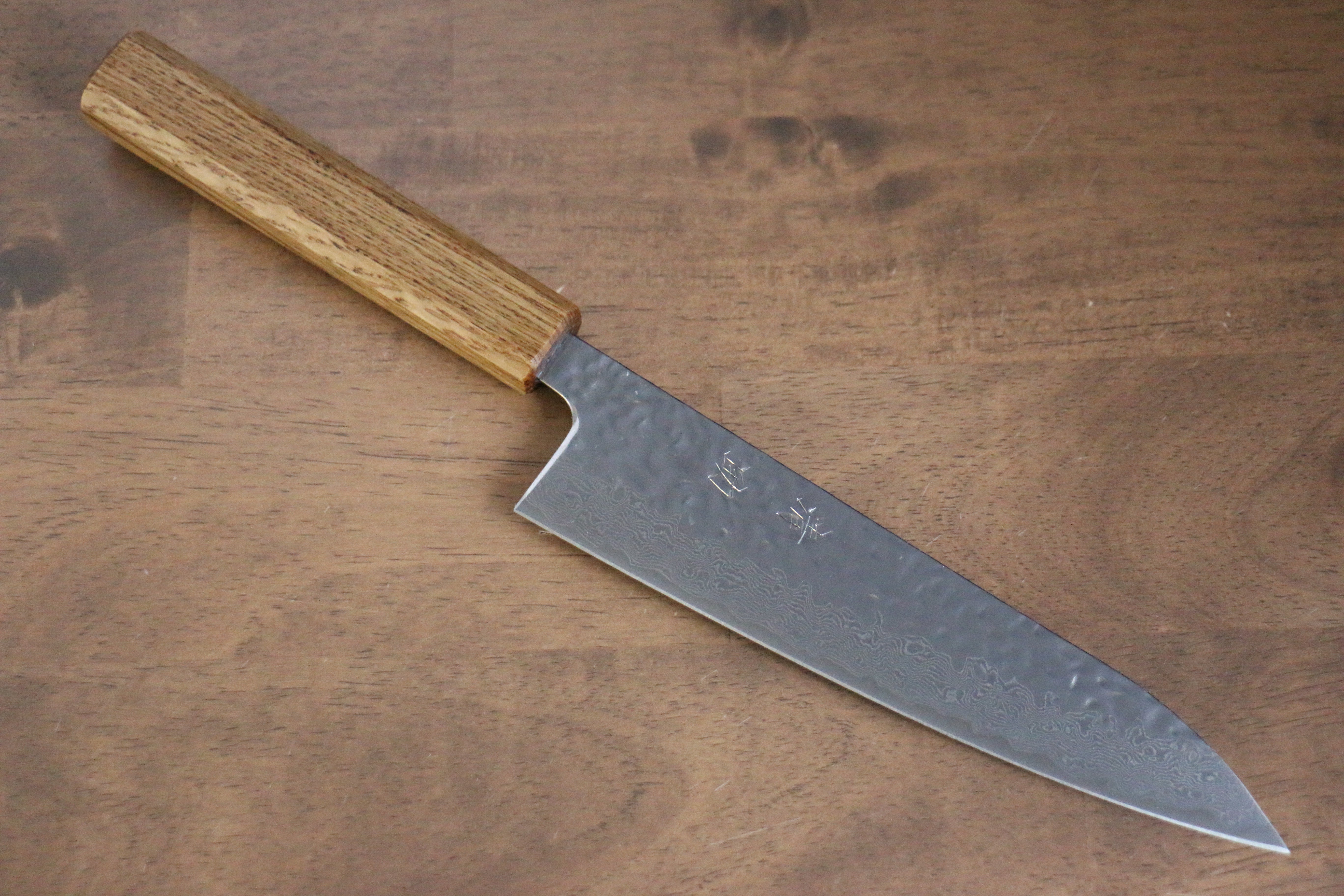 Premium AUS10 Damascus Gyuto Knife 180mm - Handcrafted Hammered Finish with Oak Handle - Perfect for Sushi, Meat Slicing & Professional Chef Use