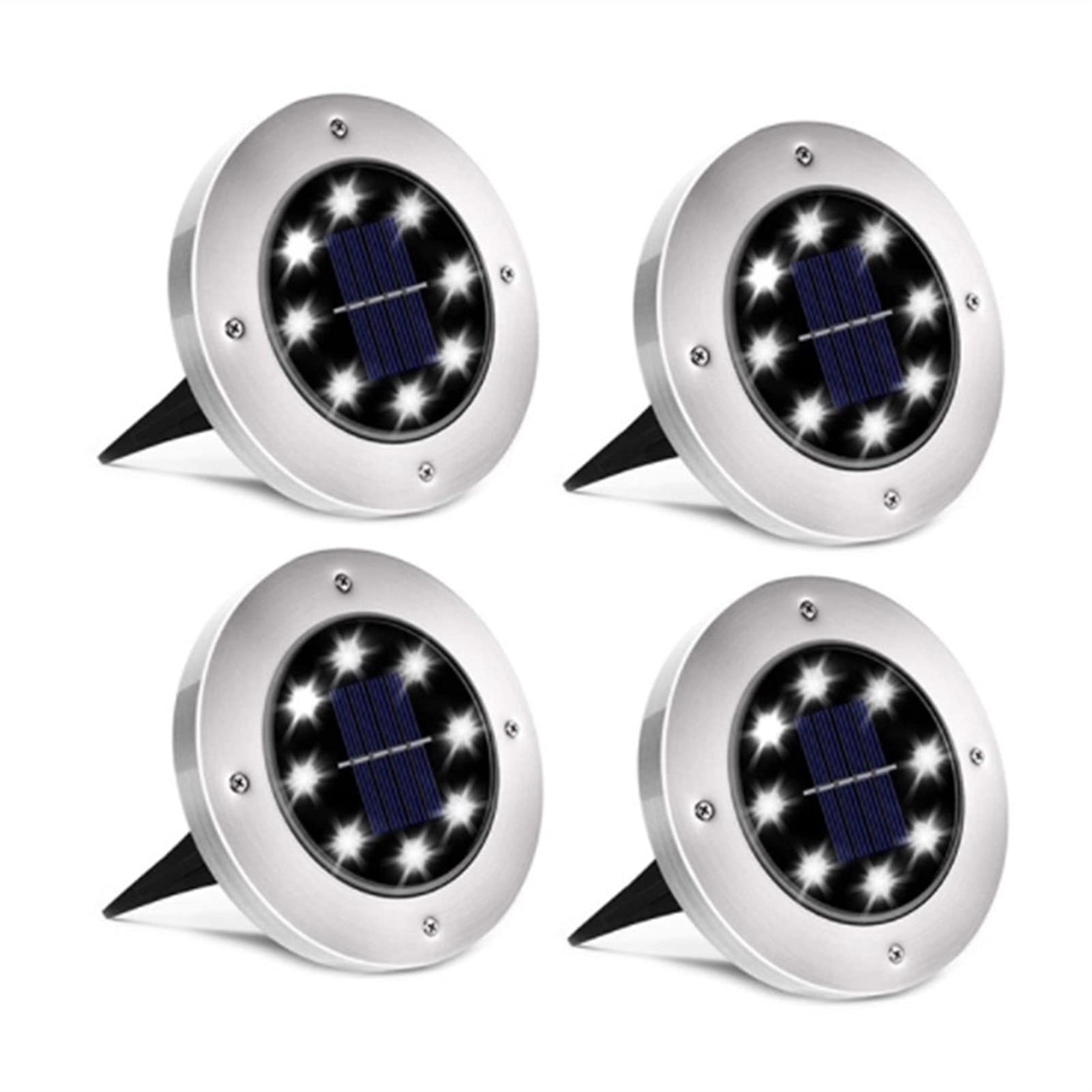 Huixinliang Solar Ground Lights 4 Pack - 8 LED Waterproof Outdoor Solar Disk Lights for Garden, Pathway, Lawn, Yard, Deck & Patio | Perfect for Landscape Lighting, Walkway Illumination & Backyard Decor