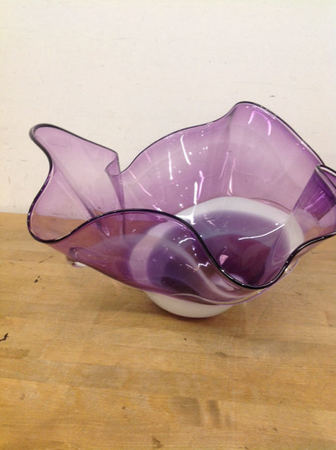 20 oz Signed Purple & White Art Glass Bowl - Handcrafted Decorative Serving Bowl for Salads, Desserts & Home Decor