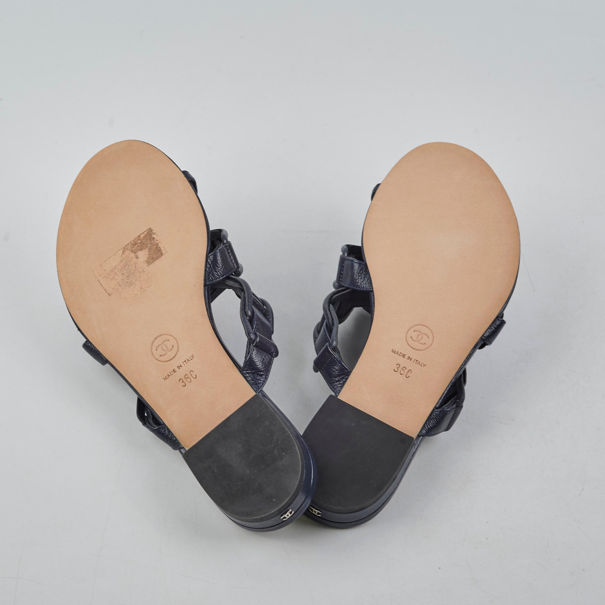 Chanel Navy Blue Leather Sandals Size 36 - Women's Luxury Designer Shoes for Summer Beach & Vacation Outfits