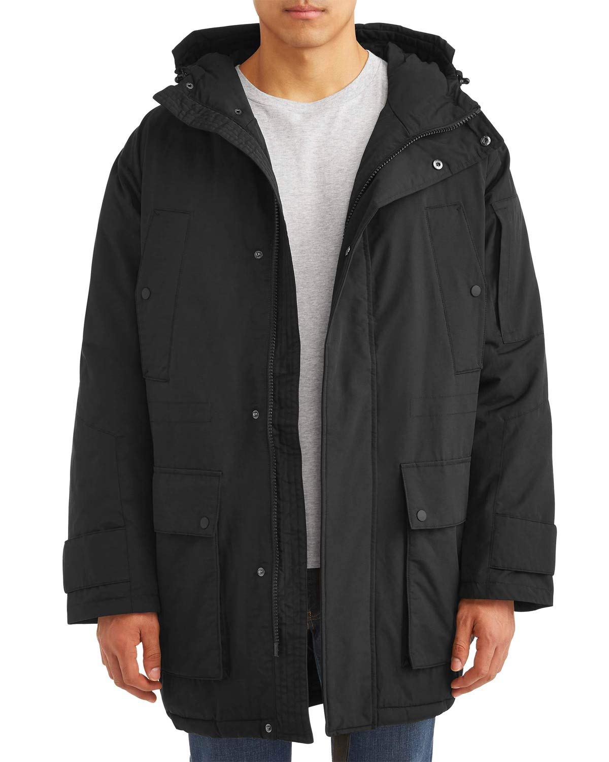 WeSC Men's All-Weather Padded Parka Jacket - Large (Size 5) Black - Waterproof Winter Coat for Outdoor Activities & Urban Commuting