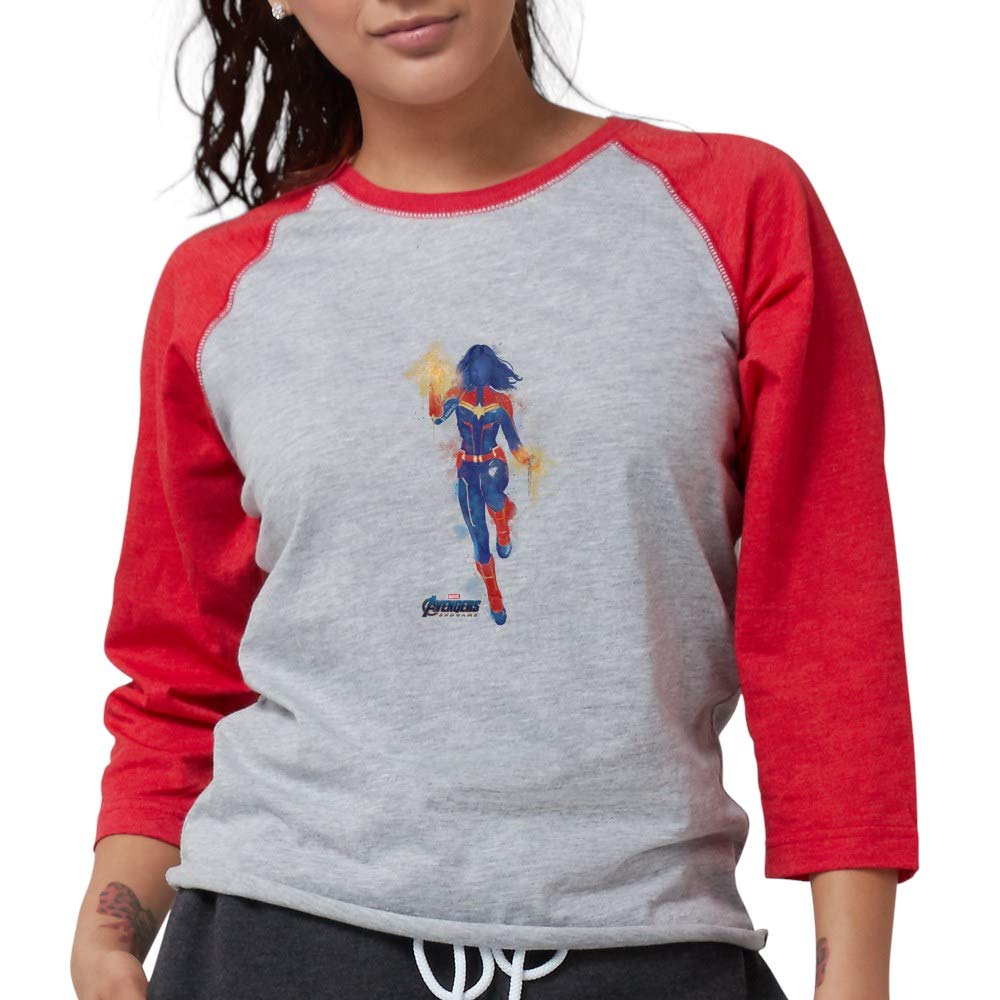 Captain Marvel Women's Baseball Tee - Superhero Graphic T-Shirt for Women | Casual Wear, Cosplay & Marvel Fan Gifts