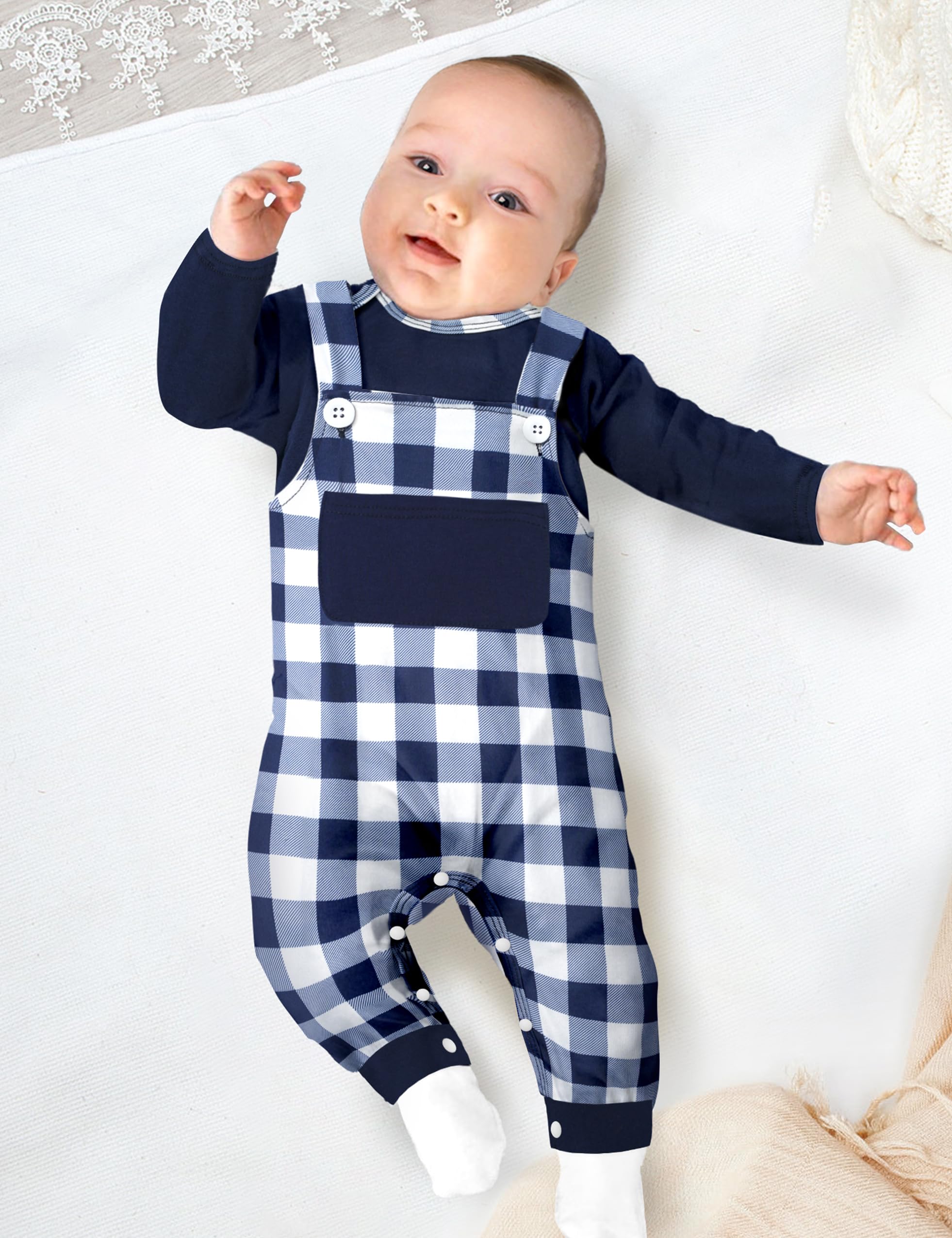 Cute Baby Boy Clothes - Long Sleeve Animal Print Romper & Plaid Overalls Jumpsuit Outfits for Newborns & Toddlers | Perfect for Playdates, Photo Shoots & Everyday Wear