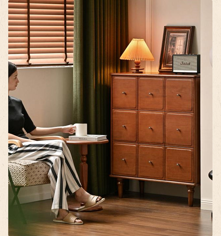Vintage French Retro 9-Drawer Solid Poplar Wood Cabinet - Elegant Storage for Bedroom, Living Room & Office