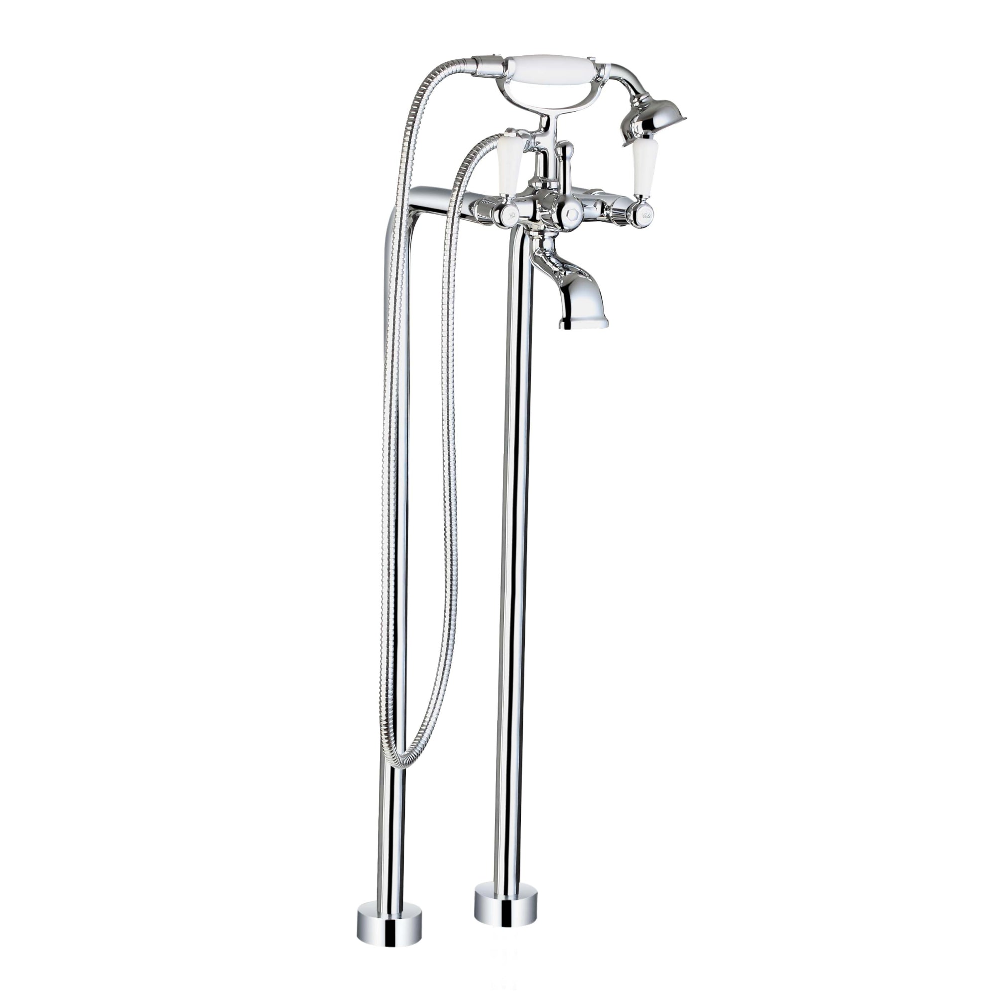 Ancona Classic Double Handle Freestanding Floor Mount Clawfoot Bathtub Faucet with Hand Shower in Chrome Finish - Perfect for Vintage Bathroom Decor & Spa-Like Relaxation
