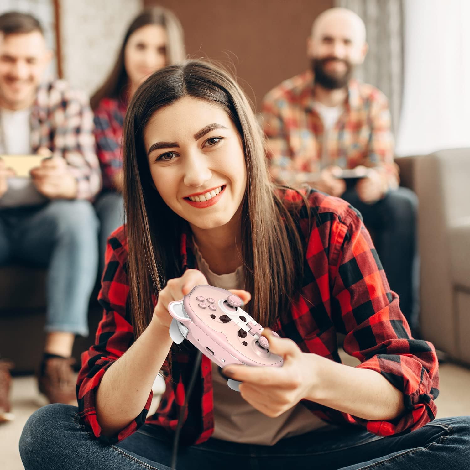 Mytrix Pink Wireless Pro Controller for Nintendo Switch & Switch Lite - Ergonomic Gamepad with Macro, Turbo, Motion Control, Vibration & Breathing LED Lights | Perfect Gift for Girl & Boy Gamers | Ideal for Mario Kart, Animal Crossing & Multiplayer Gaming Sessions