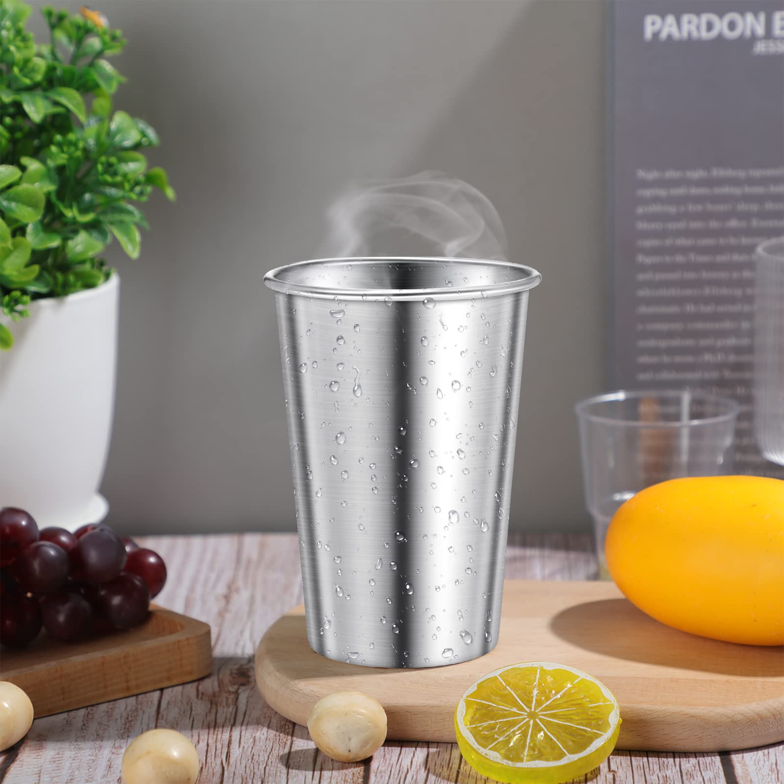 Honeydak 16 Pack 16 oz Stainless Steel Cups - Stackable Metal Camping Tumblers, Shatterproof Drinking Glasses for Adults | Perfect for Travel, Outdoor Adventures, Camping, Picnics, BBQs & Everyday Use